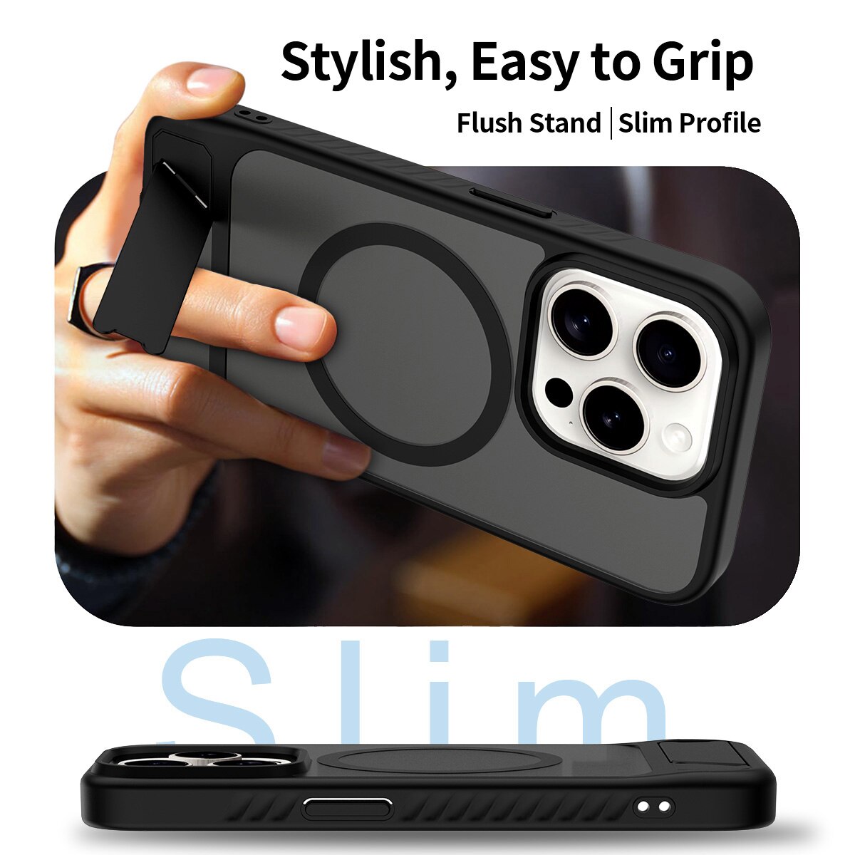 Magnetiskt Skal med Ställ iPhone 15 Pro Svart