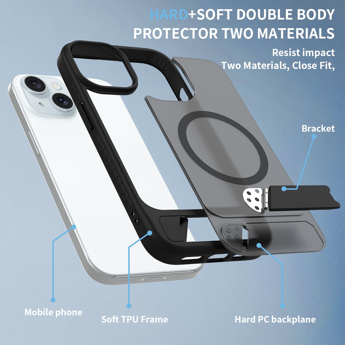 Magnetiskt Skal med Ställ iPhone 15 Svart