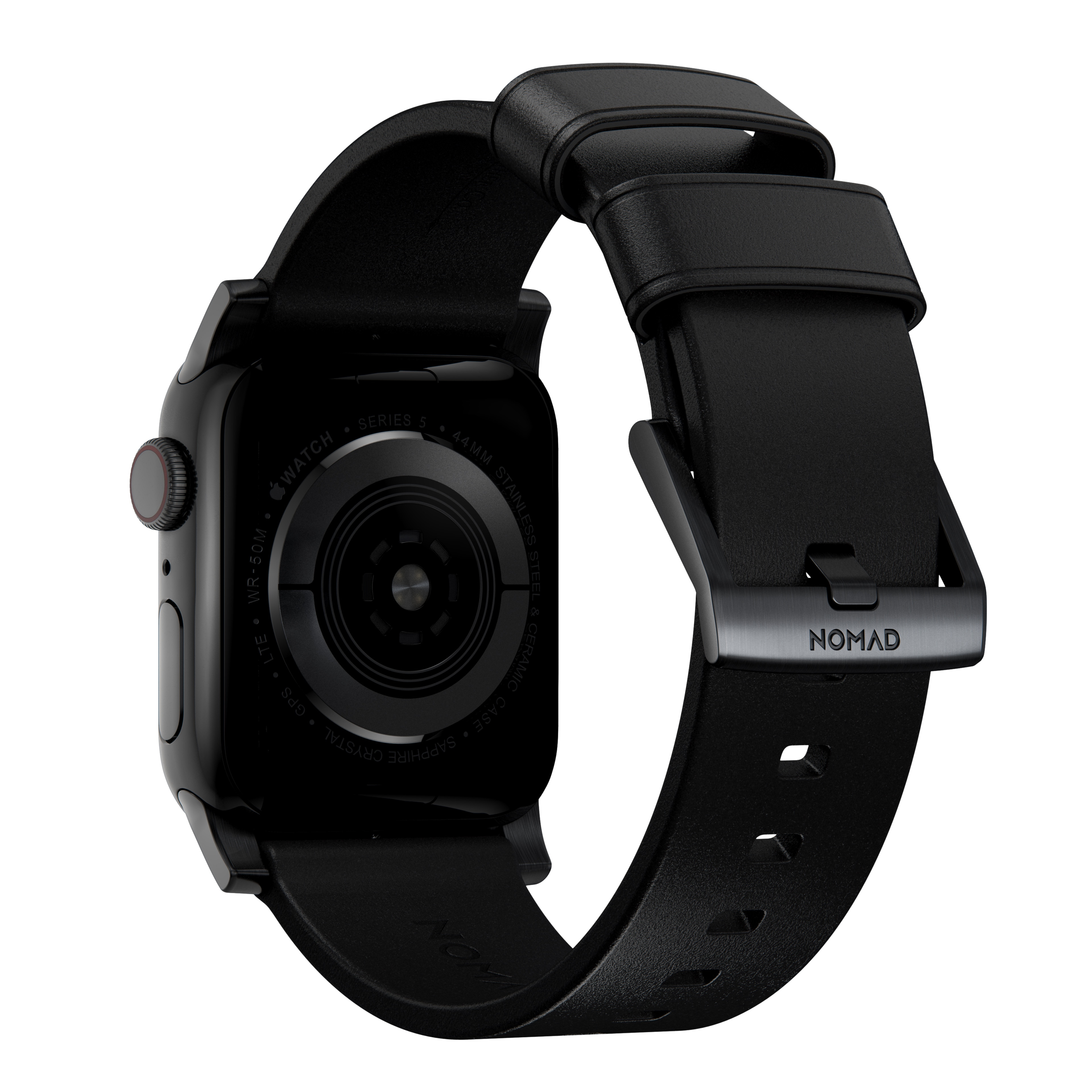 Apple Watch SE 44mm Modern Band Horween Leather Black (Black Hardware)