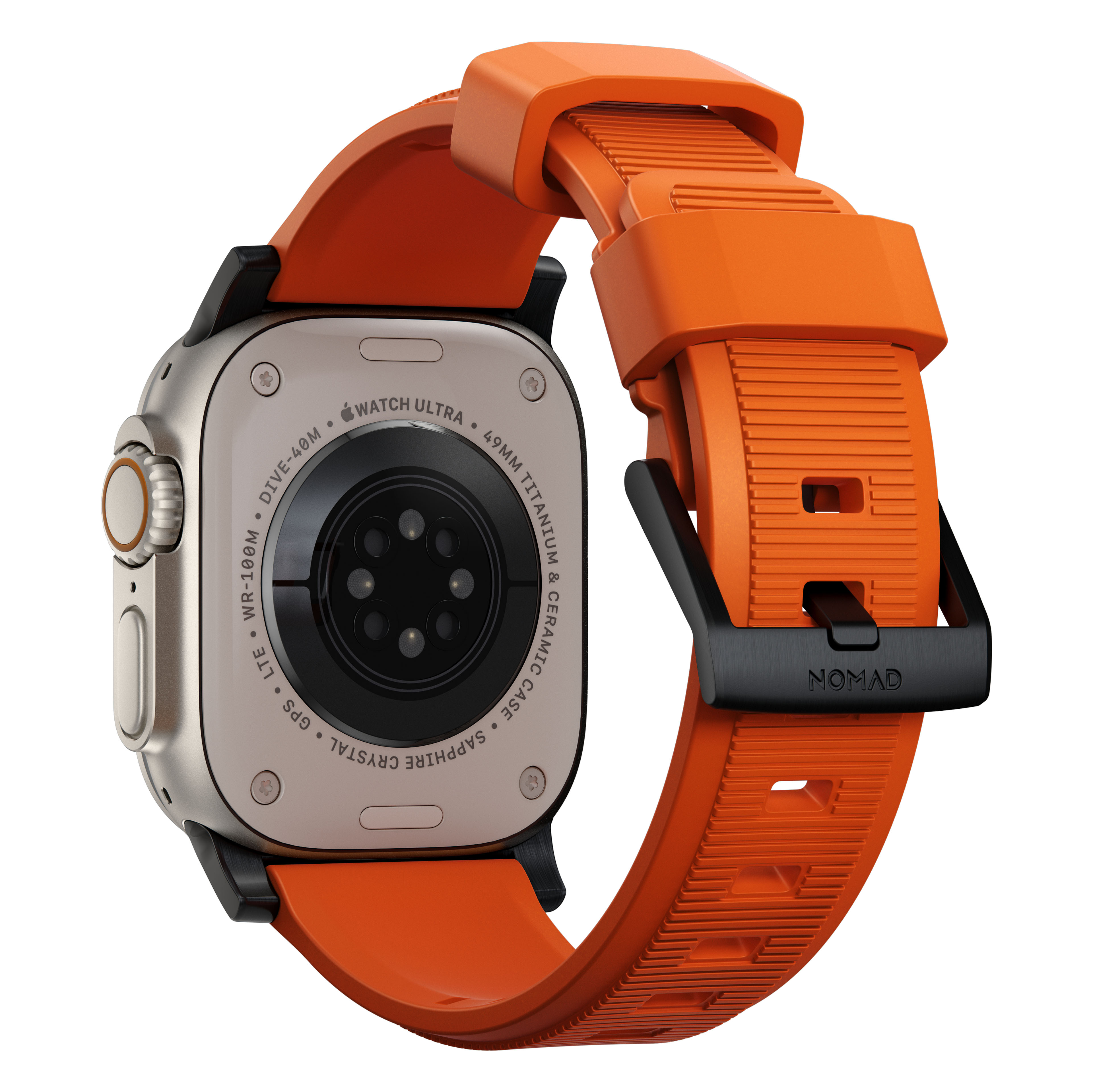 Apple Watch 44mm Rugged Band Ultra Orange (Black Hardware)