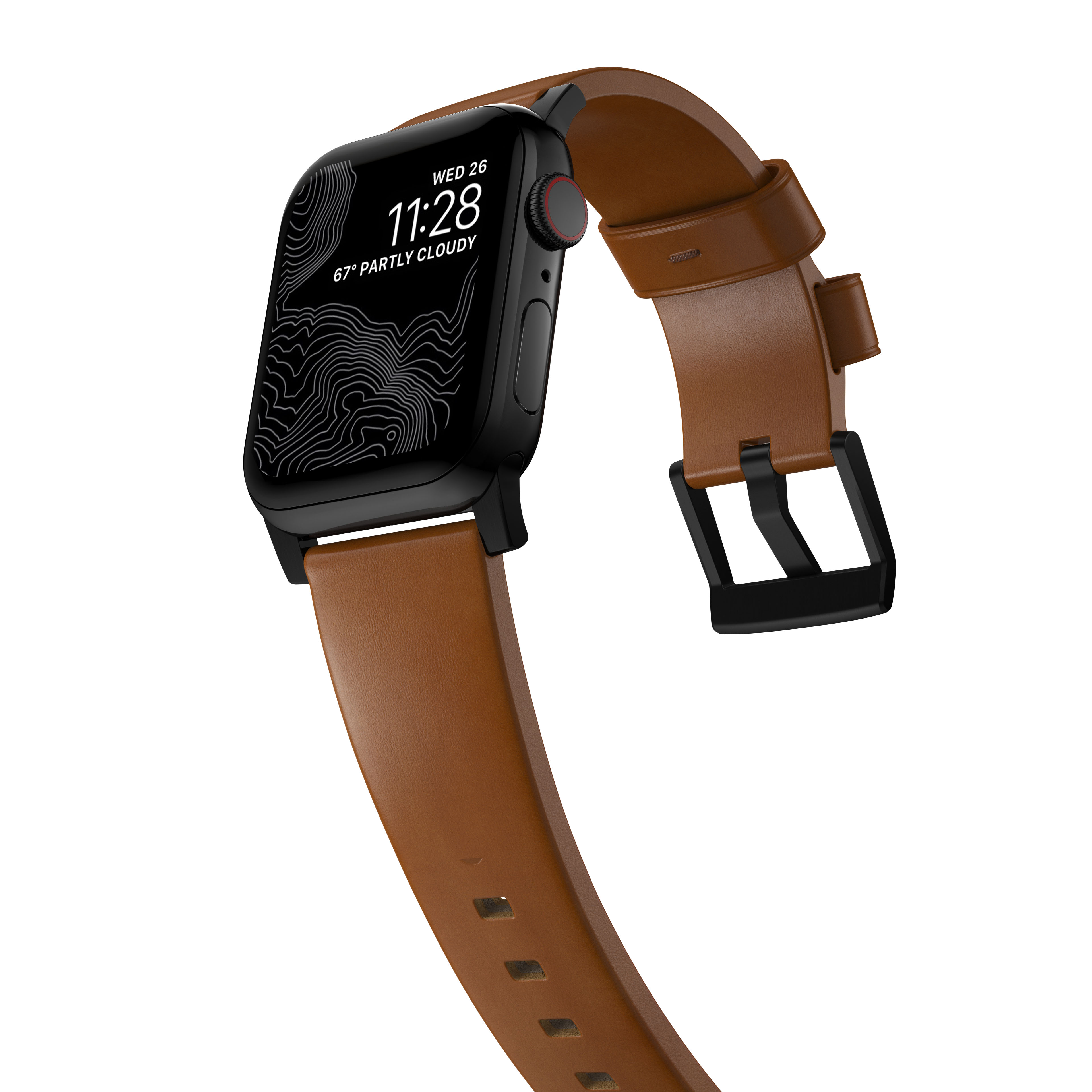 Apple Watch 42mm Modern Leather Band English Tan (Black Hardware)