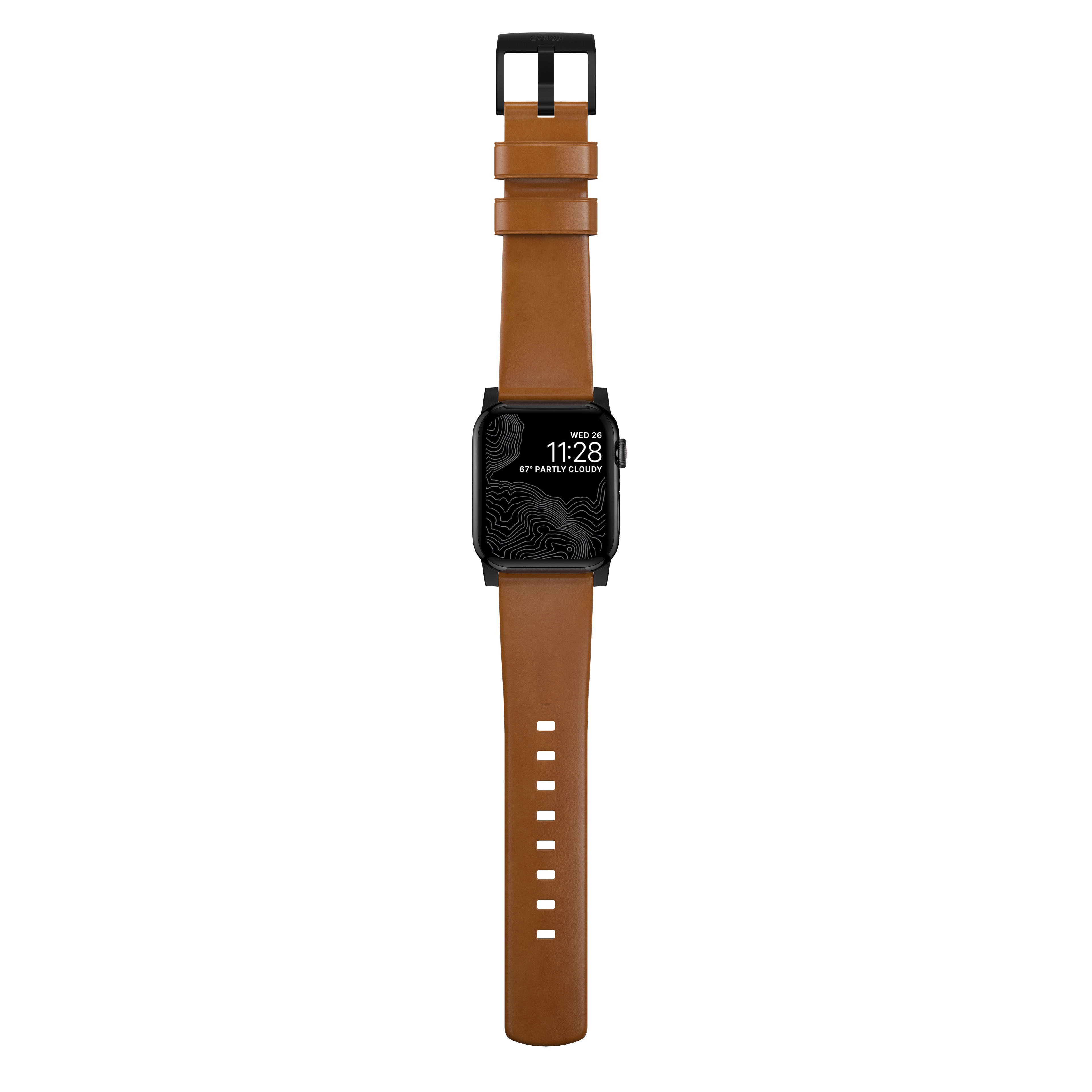 Apple Watch 45mm Series 8 Modern Leather Band English Tan (Black Hardware)