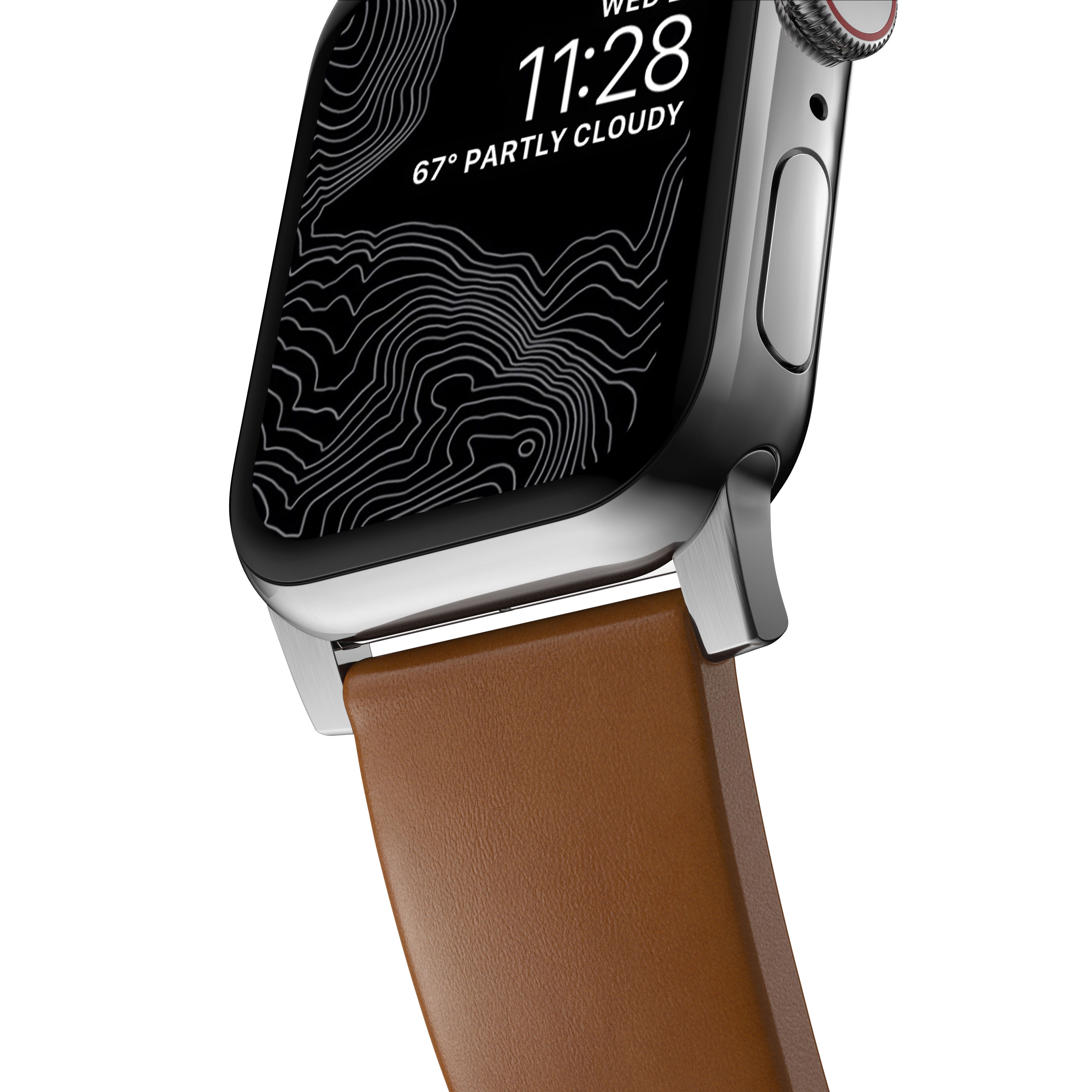 Apple Watch 42/44/45/49mm Modern Leather Band English Tan (Silver Hardware)
