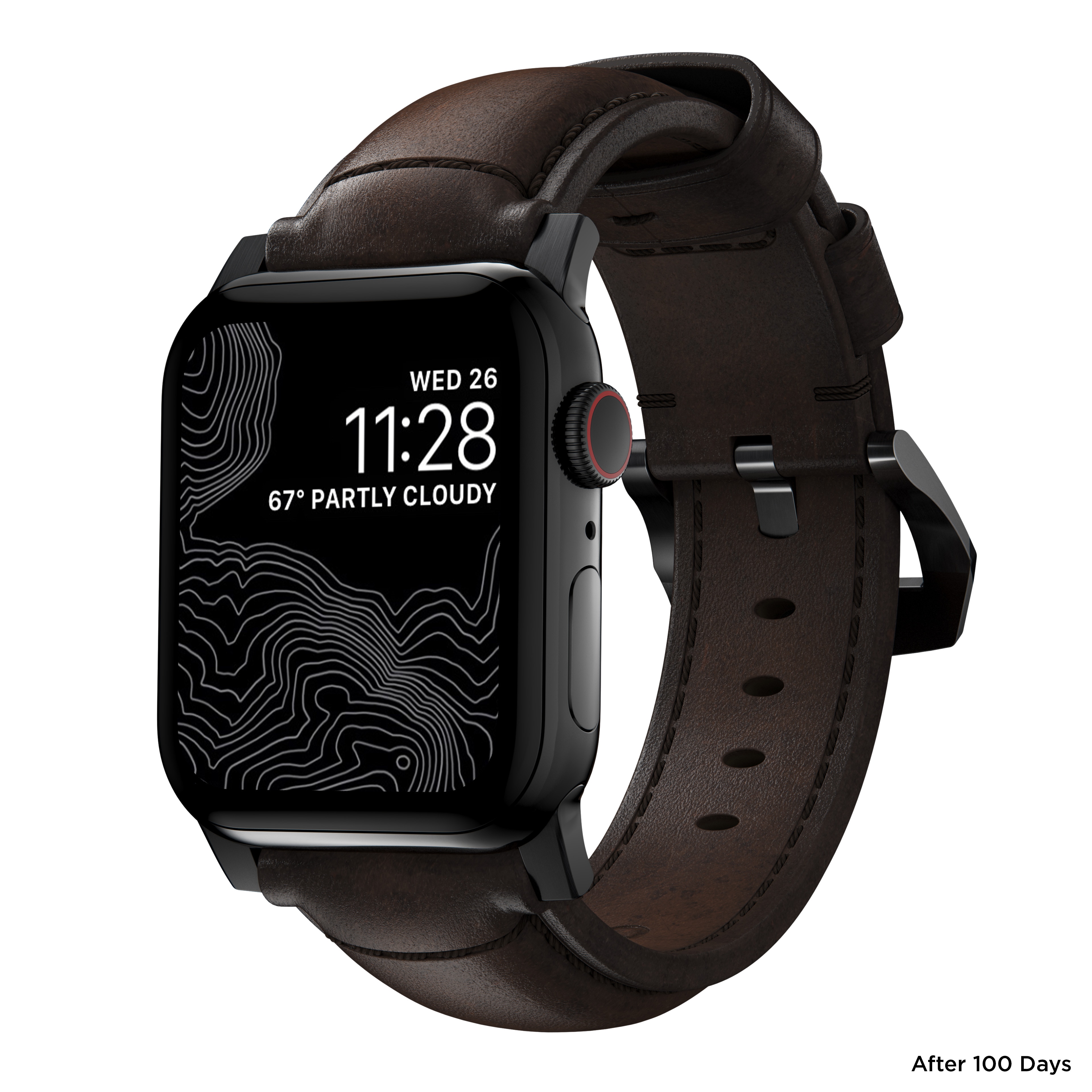 Traditional Band Apple Watch SE 44mm Rustic Brown (Black Hardware)