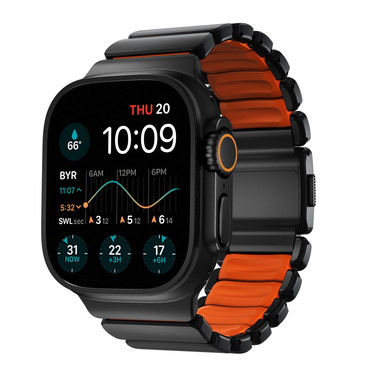 Stratos Band Apple Watch Series 8 45mm Black Titanium - Ultra Orange