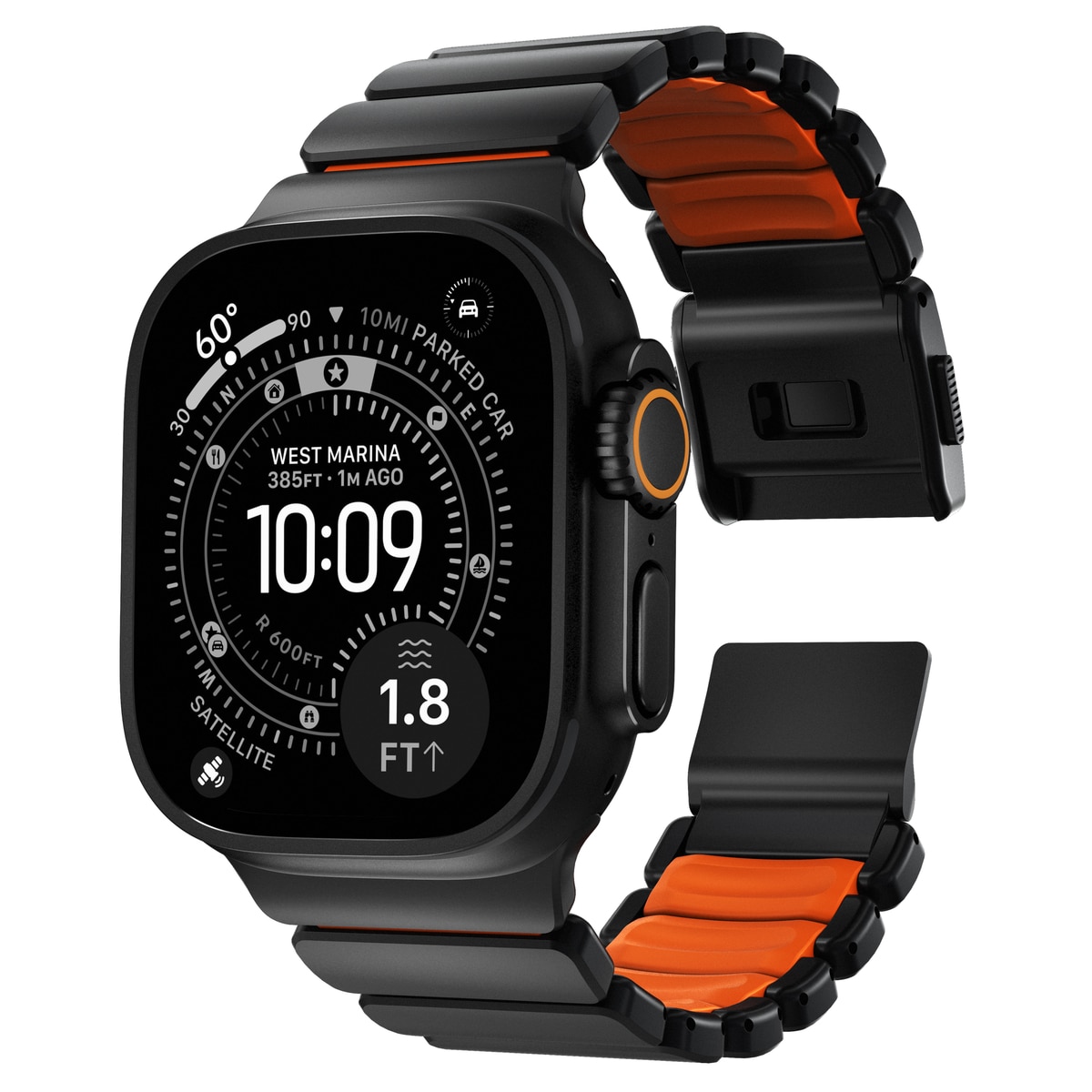 Stratos Band Apple Watch Series 8 45mm Black Titanium - Ultra Orange
