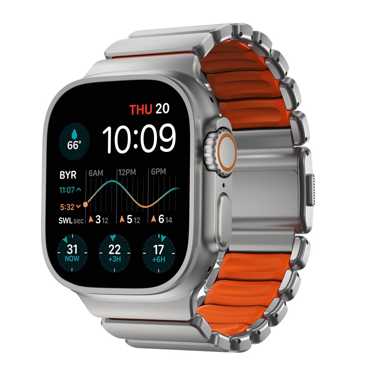 Stratos Band Apple Watch Series 8 45mm Black Titanium - Ultra Orange