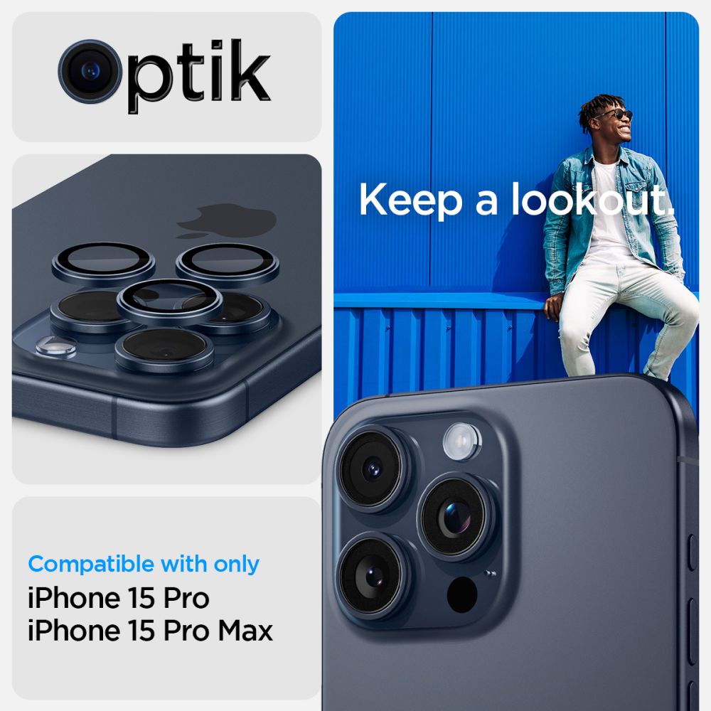 iPhone 15 Pro  EZ Fit Optik Pro Lens Protector (2-pack) Blue Titanium