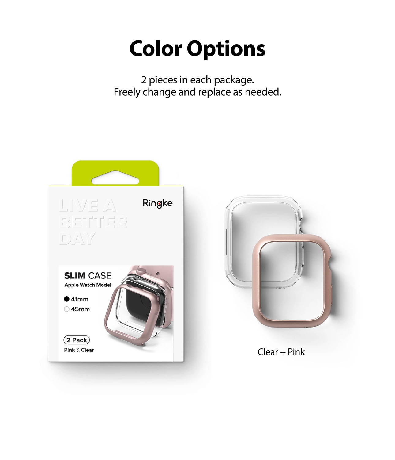 Slim Case (2-pack) Apple Watch 41mm Series 8 Pink & Clear