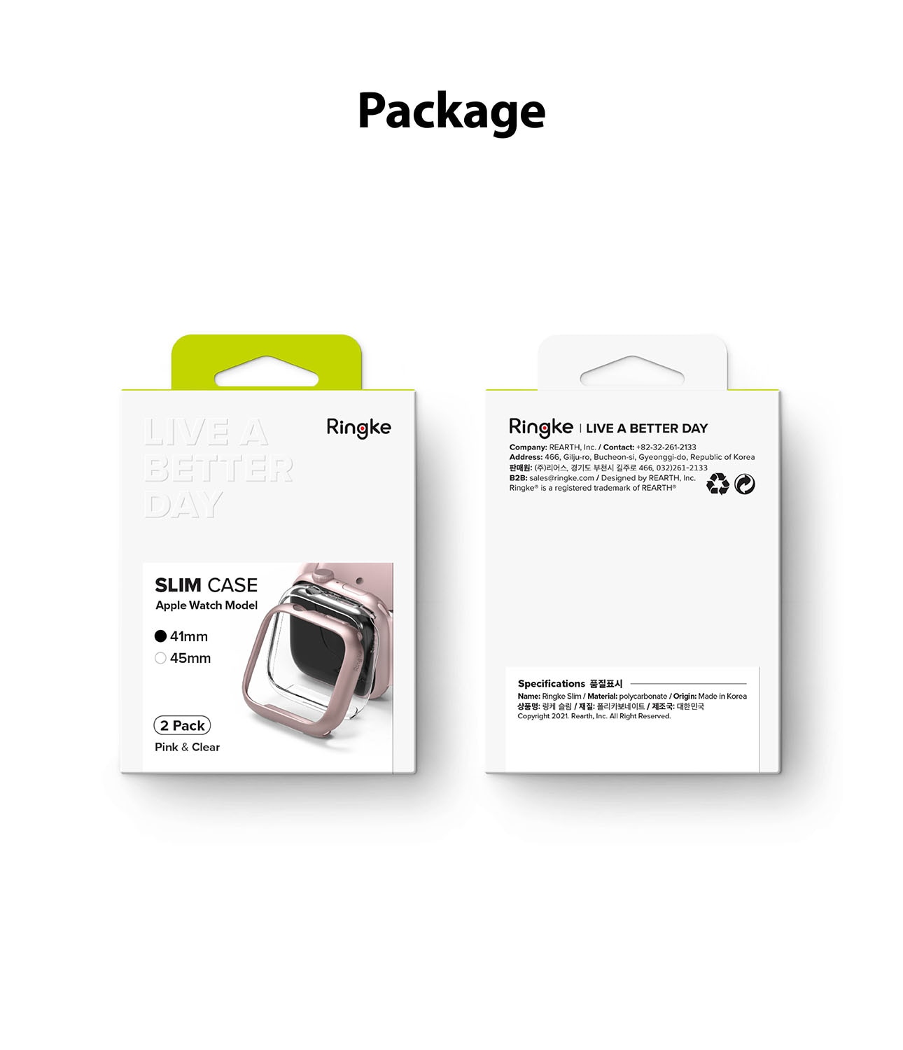 Slim Case (2-pack) Apple Watch 41mm Series 9 Pink & Clear