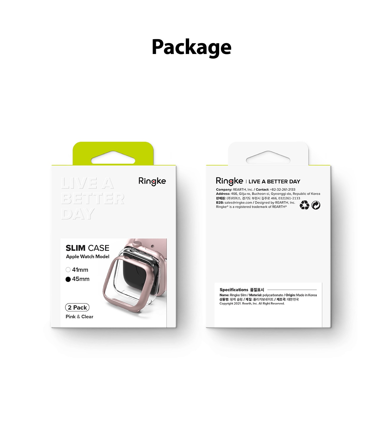 Slim Case (2-pack) Apple Watch 45mm Series 9 Pink & Clear