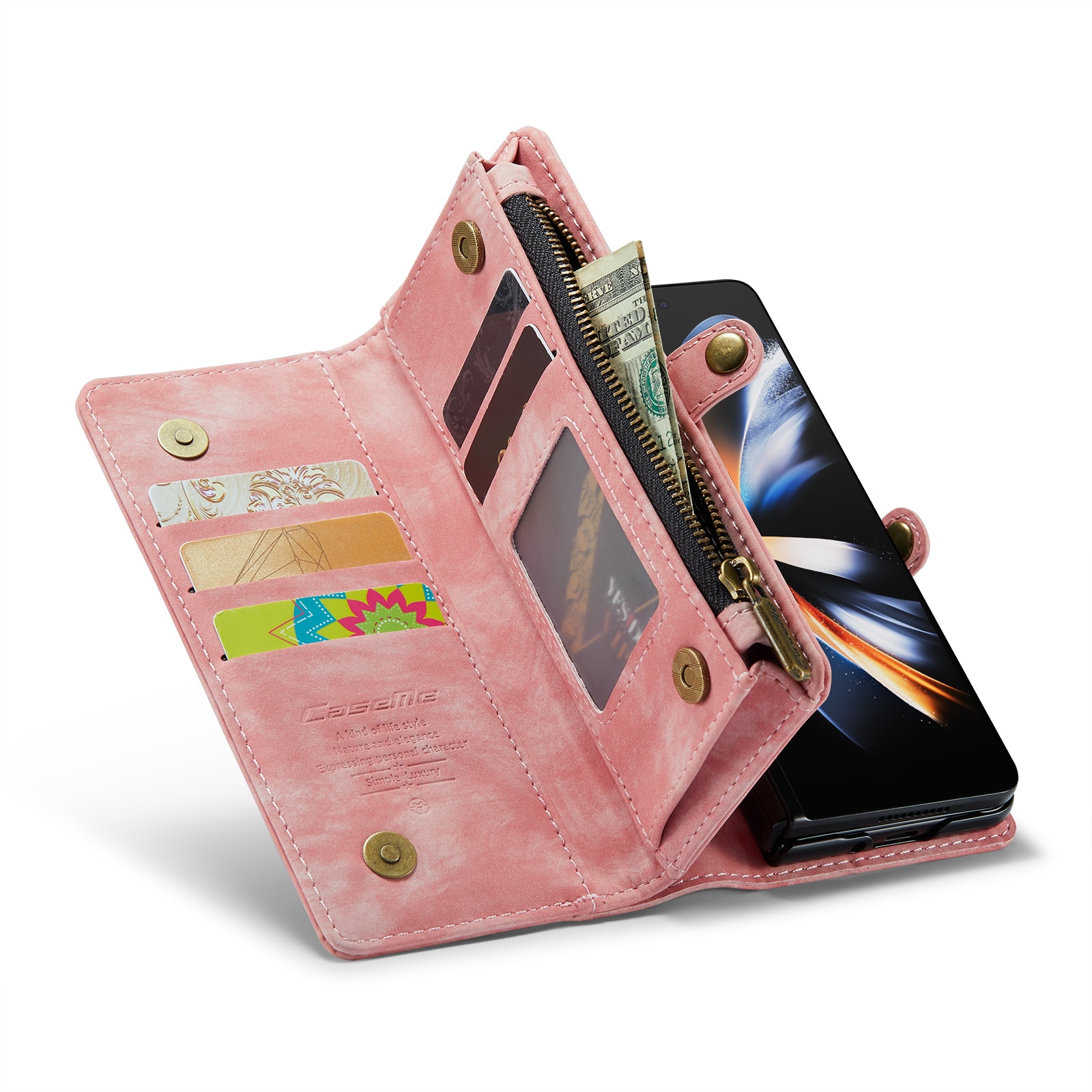 Multi-slot Plånboksfodral Samsung Galaxy Z Fold 5 rosa