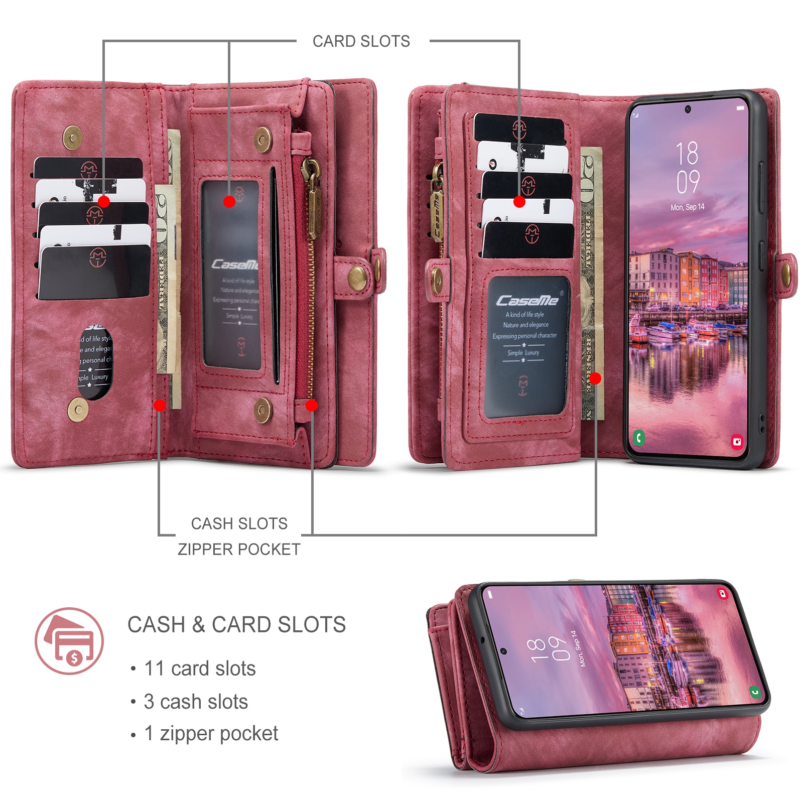 Multi-slot Plånboksfodral Samsung Galaxy S22 röd