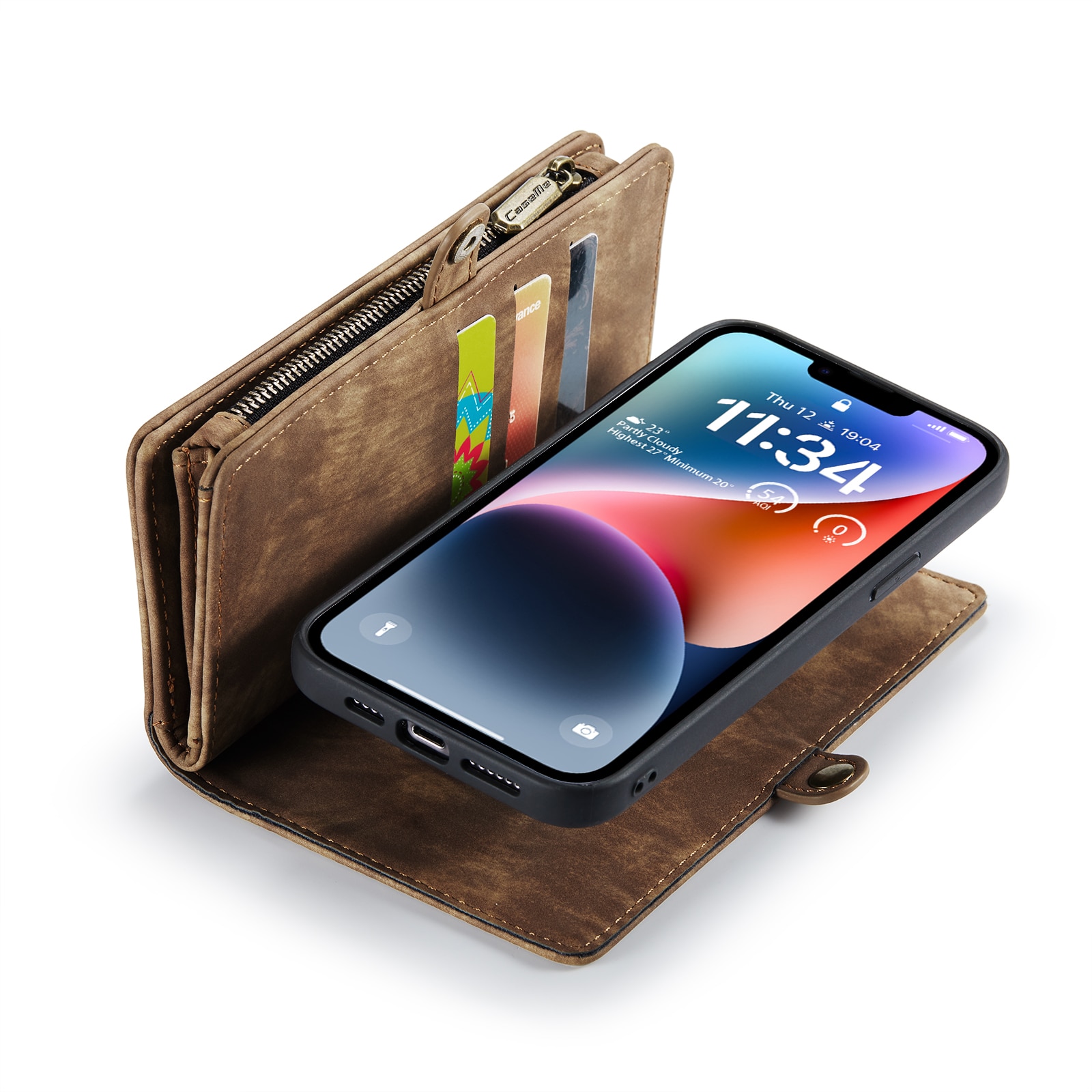 Multi-slot Plånboksfodral iPhone 14 brun