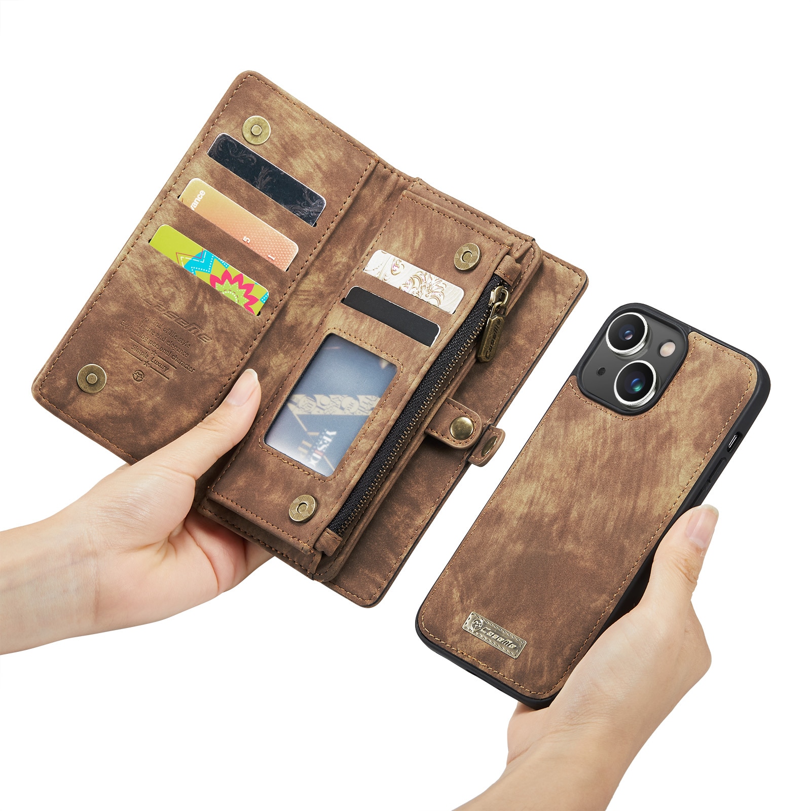 Multi-slot Plånboksfodral iPhone 14 Plus brun