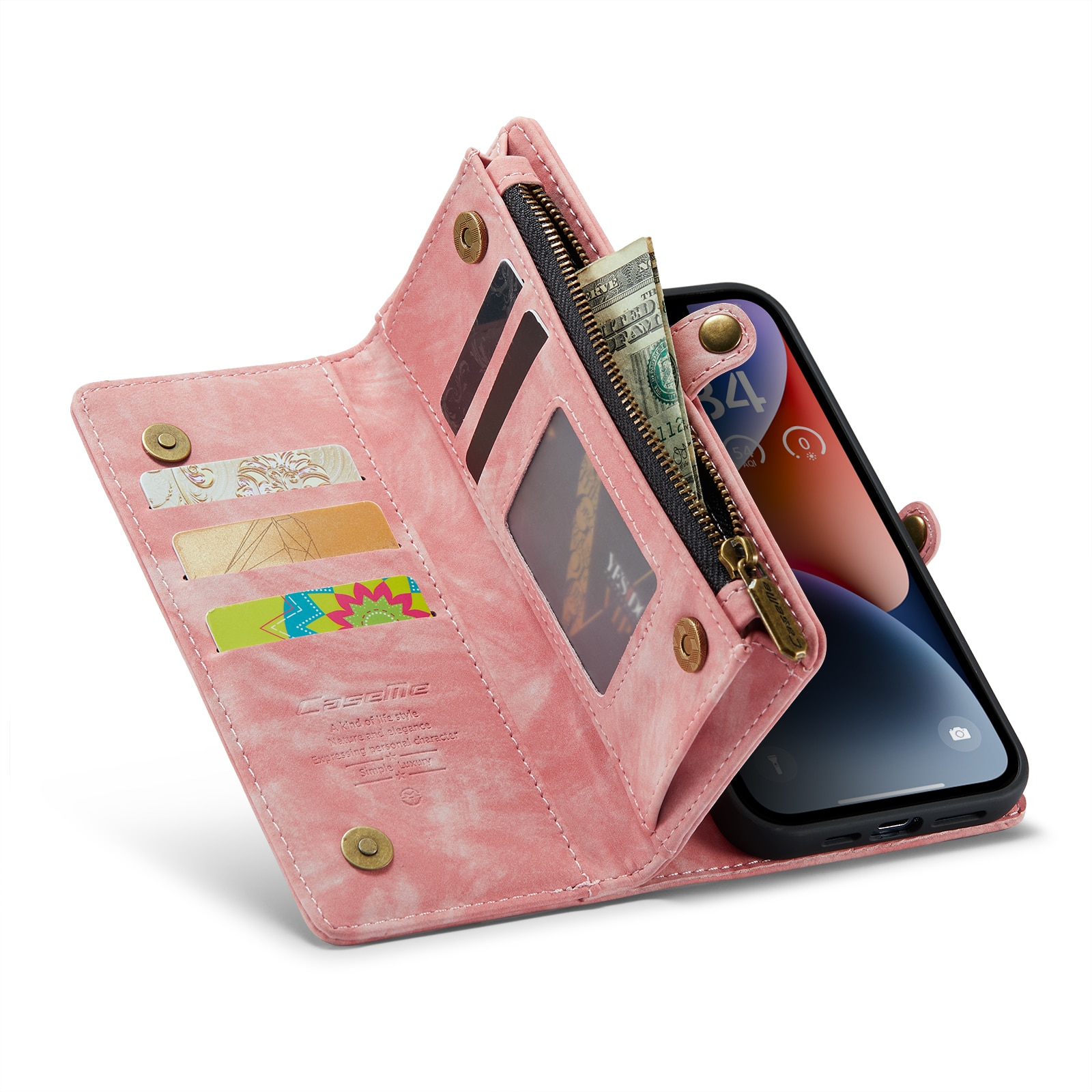 Multi-slot Plånboksfodral iPhone 14 Plus rosa