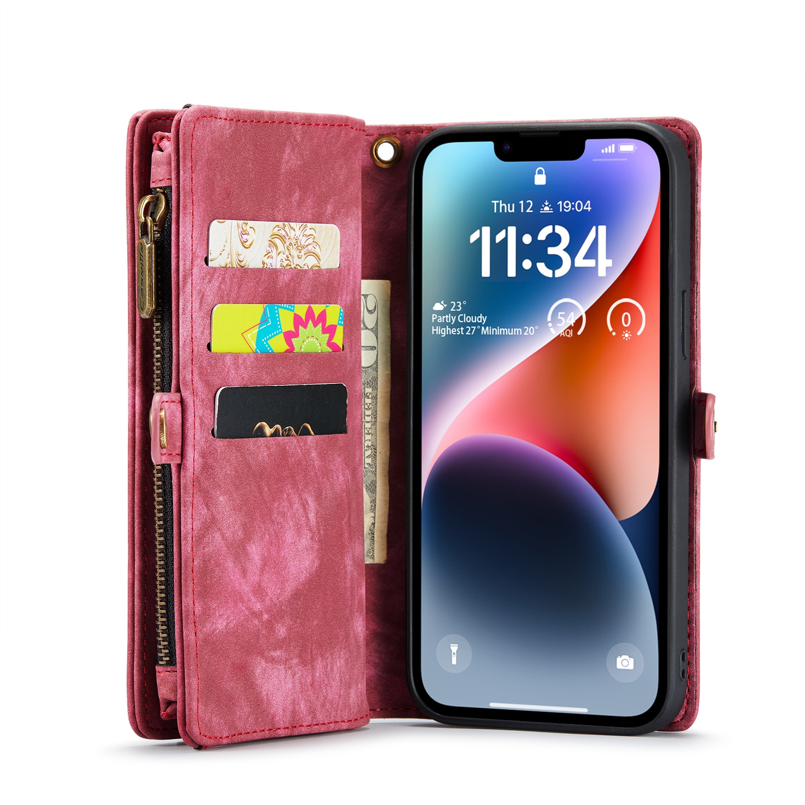 Multi-slot Plånboksfodral iPhone 14 Plus röd