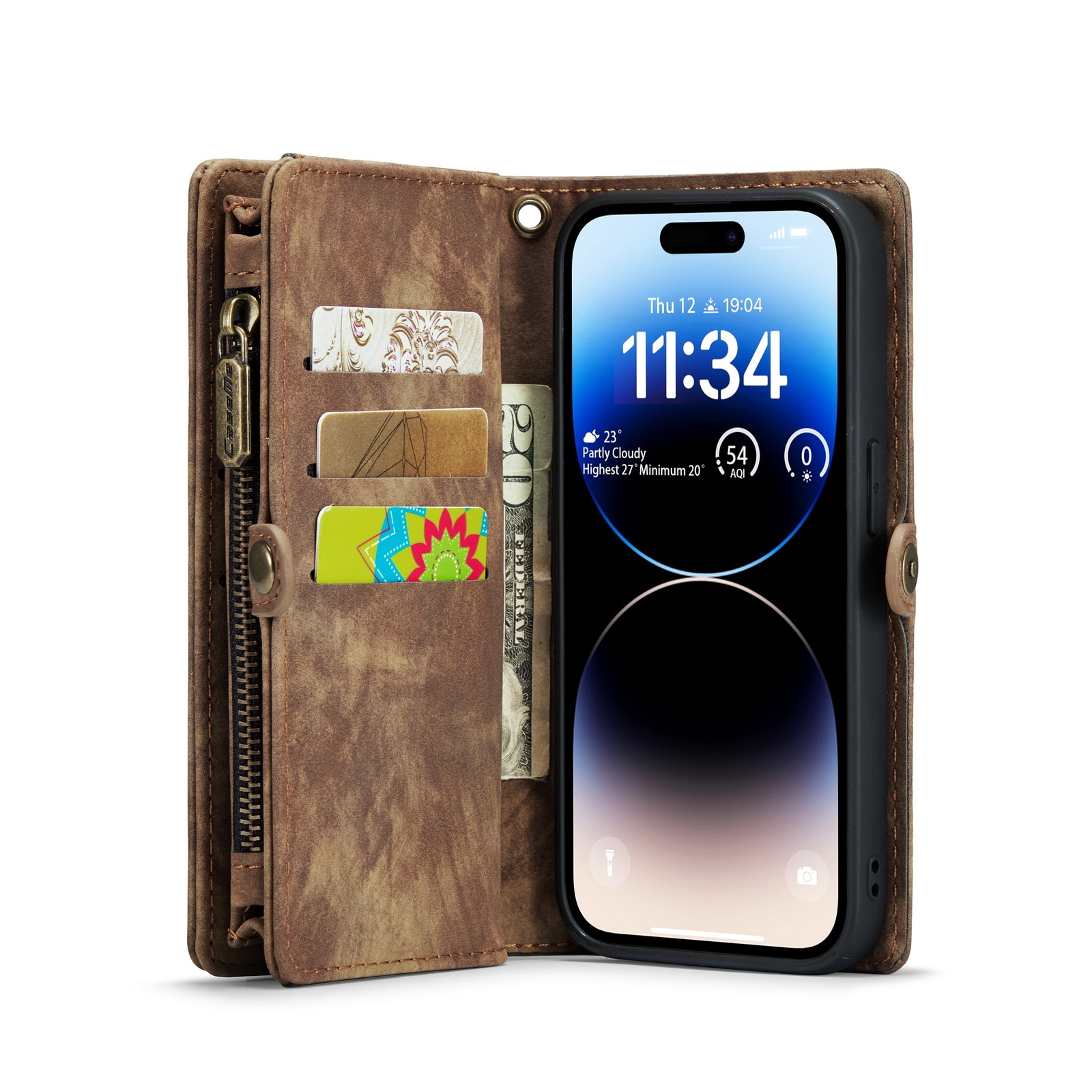 Multi-slot Plånboksfodral iPhone 14 Pro brun