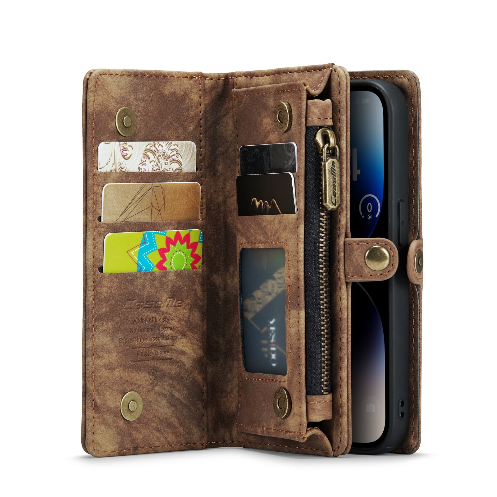 Multi-slot Plånboksfodral iPhone 14 Pro Max brun