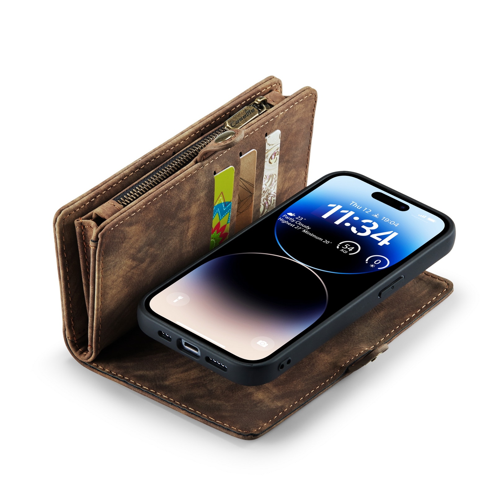 Multi-slot Plånboksfodral iPhone 14 Pro brun