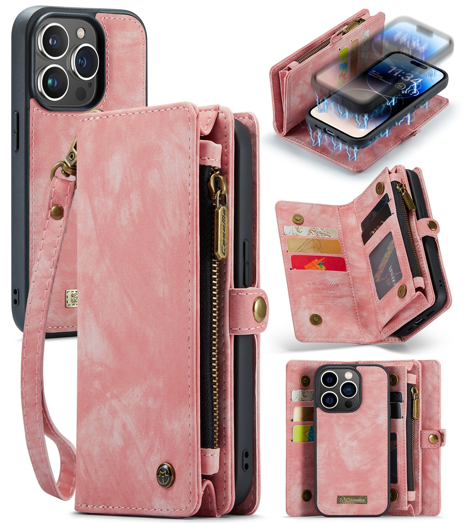 Multi-slot Plånboksfodral iPhone 14 Pro Max rosa