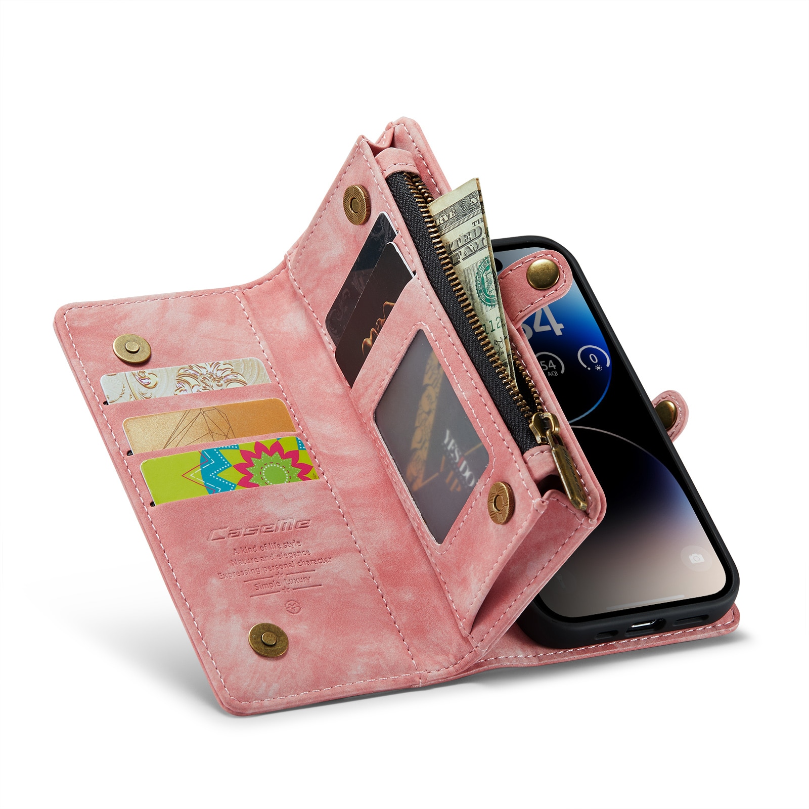 Multi-slot Plånboksfodral iPhone 14 Pro rosa