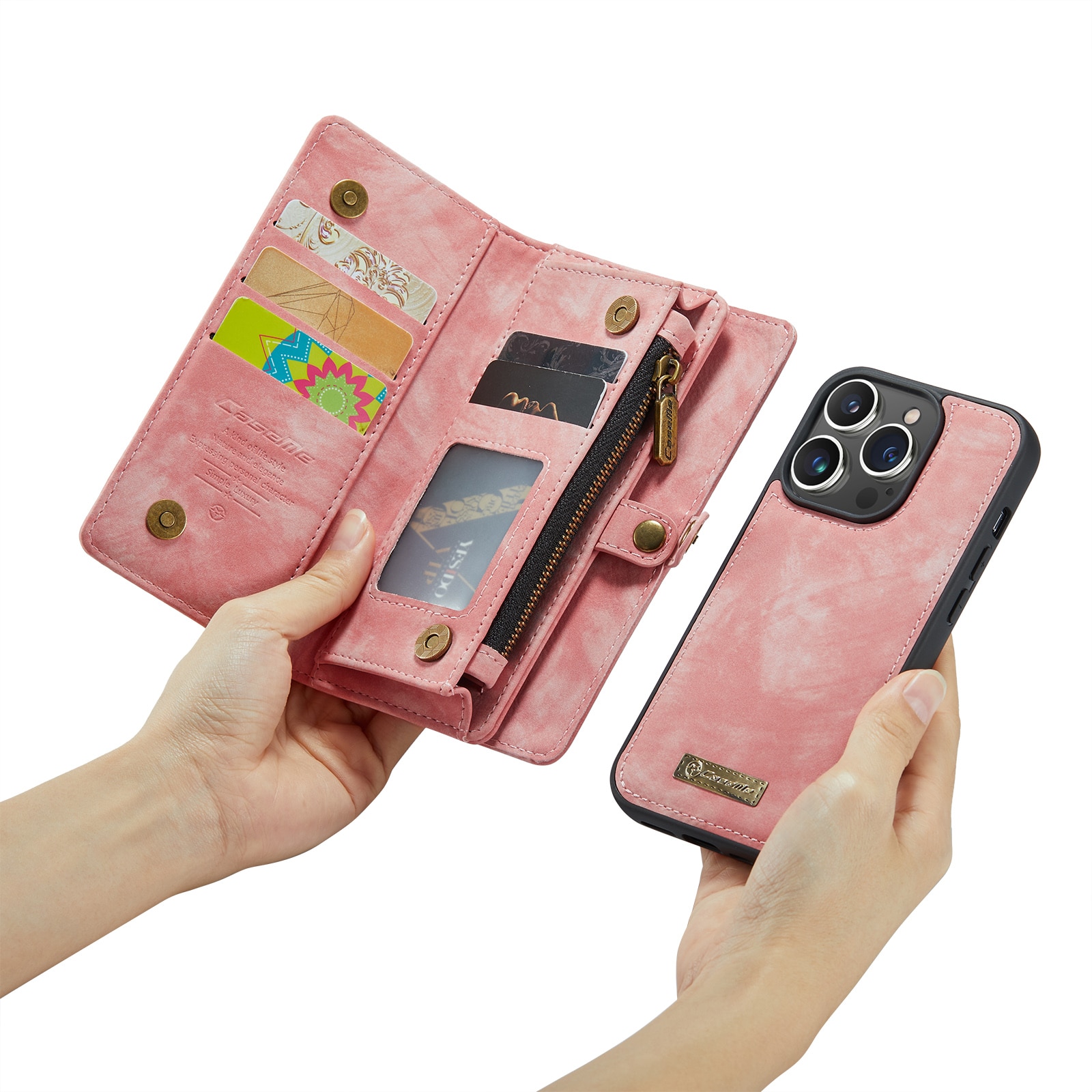 Multi-slot Plånboksfodral iPhone 14 Pro rosa
