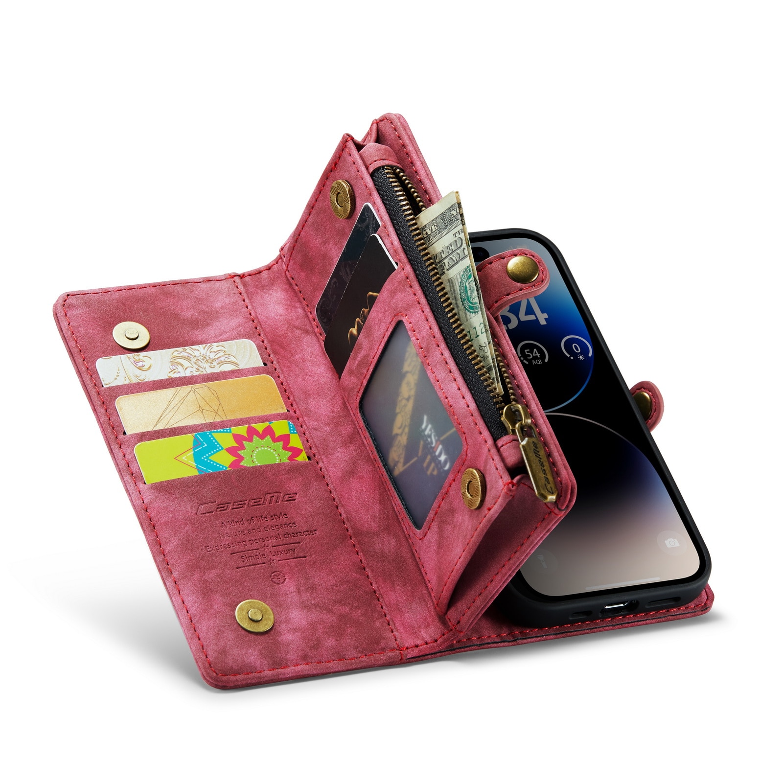Multi-slot Plånboksfodral iPhone 14 Pro röd