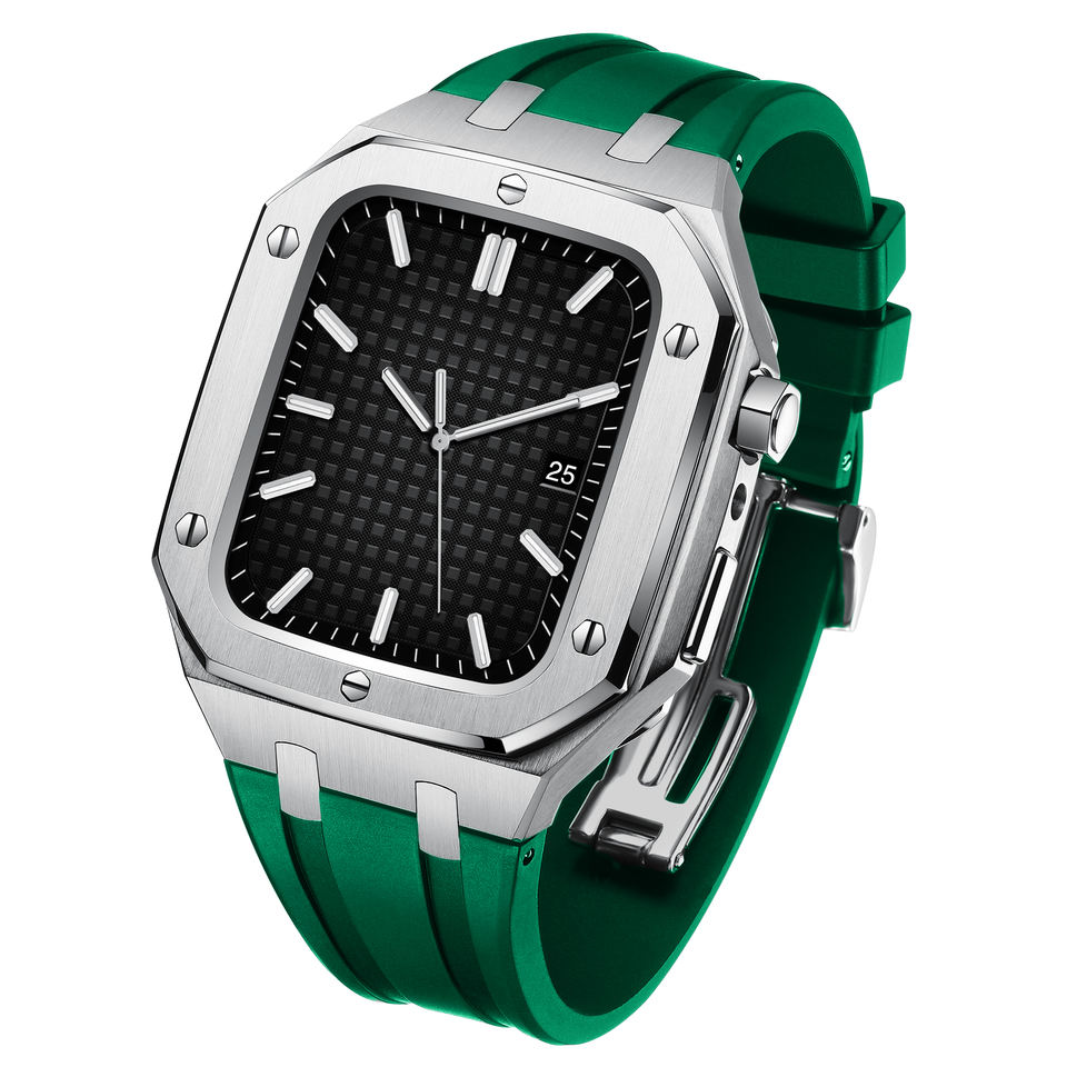 Apple Watch 45mm Series 9 Full Metal Silikonarmband silver/grön