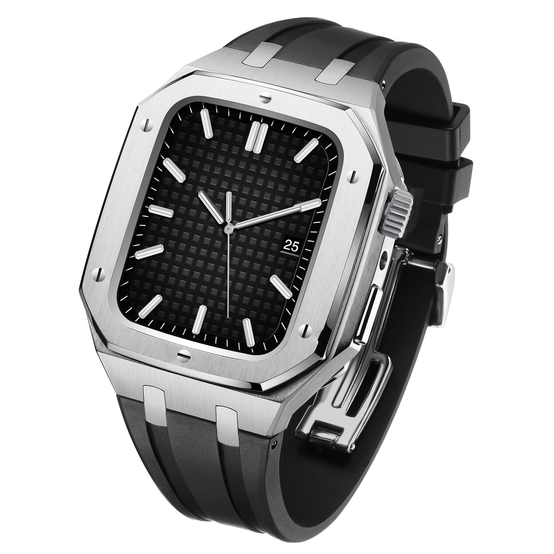 Apple Watch 45mm Series 7 Full Metal Silikonarmband silver/svart