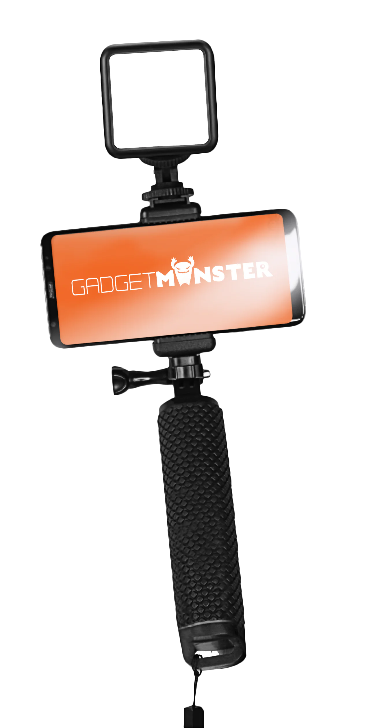 Selfie stick med LED-lampa svart