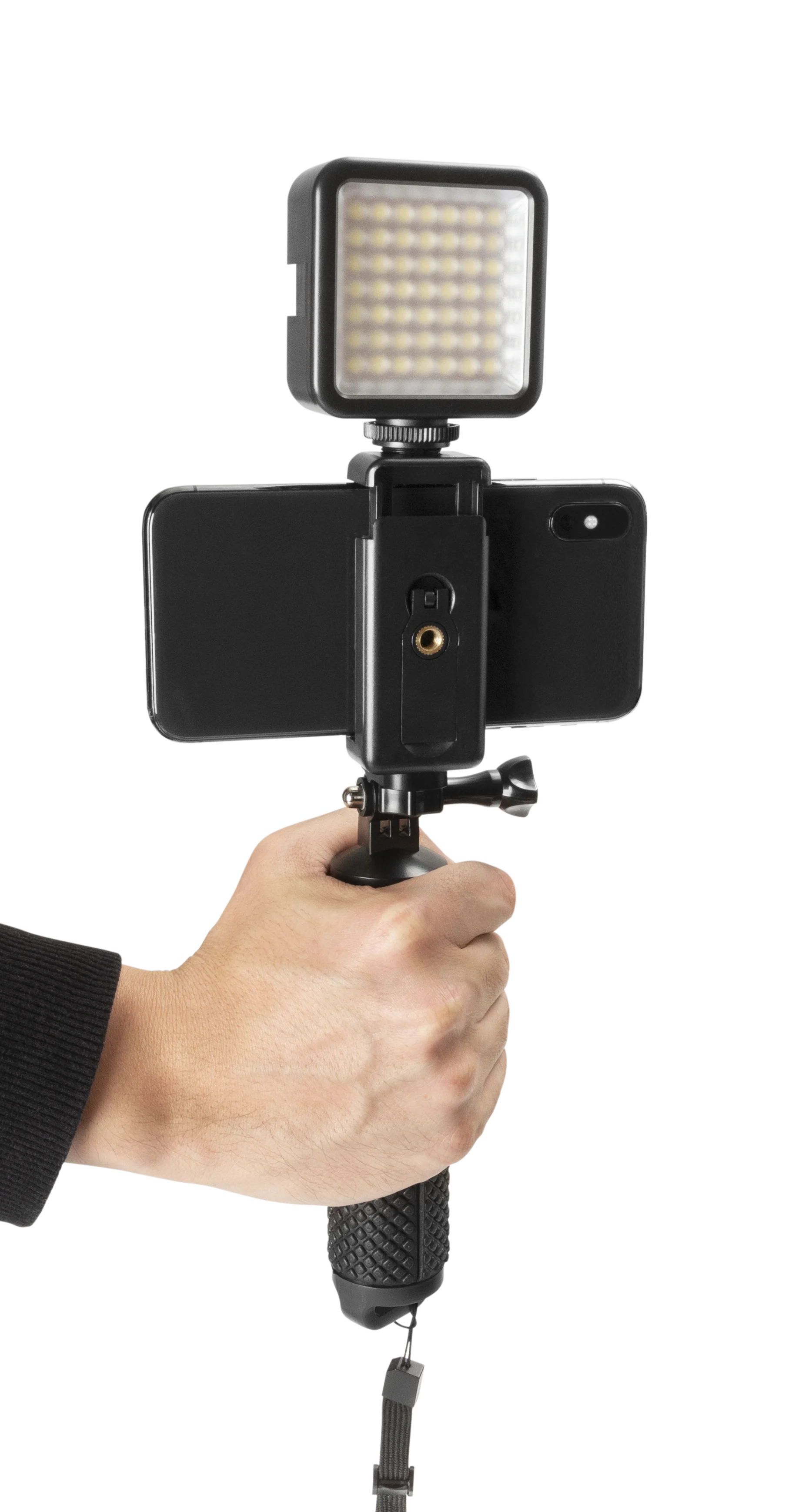 Selfie stick med LED-lampa svart