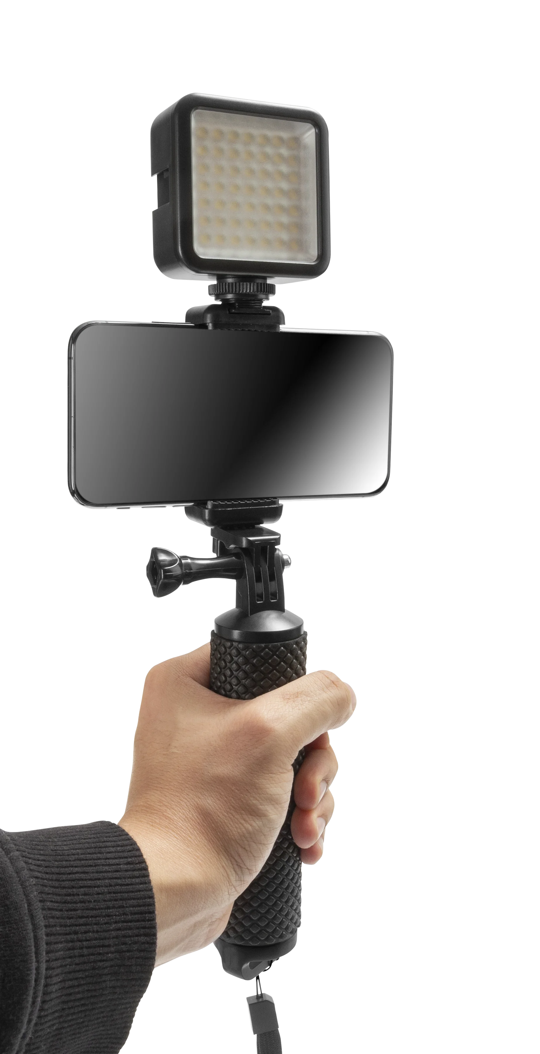 Selfie stick med LED-lampa svart