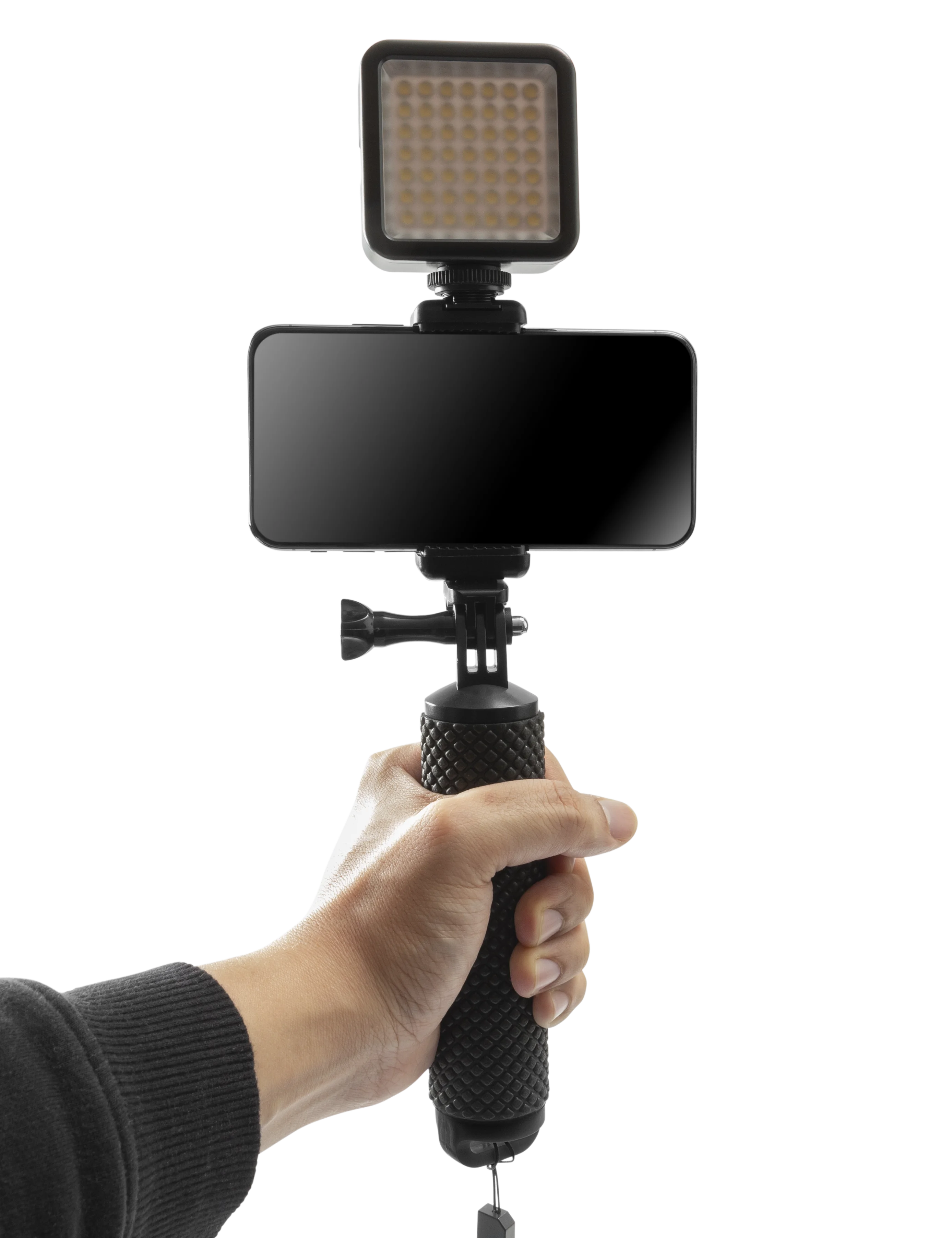 Selfie stick med LED-lampa svart