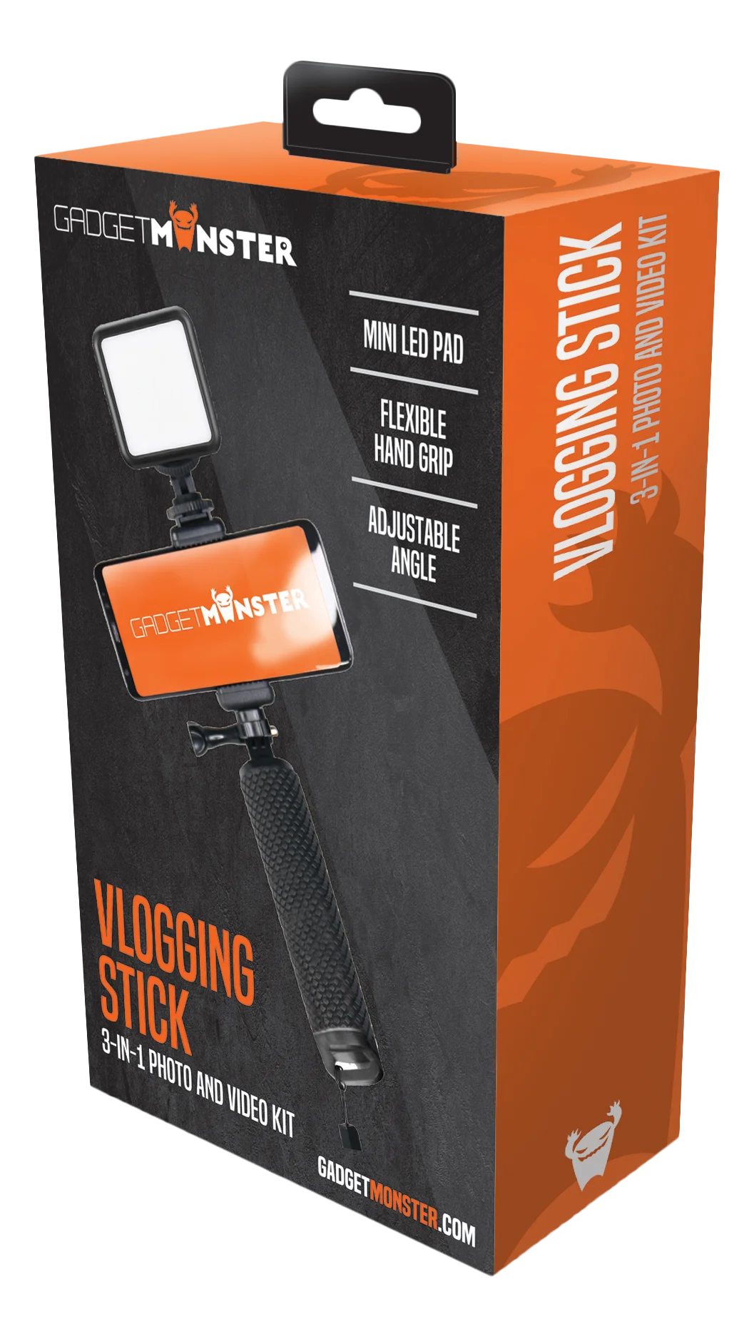 Selfie stick med LED-lampa svart