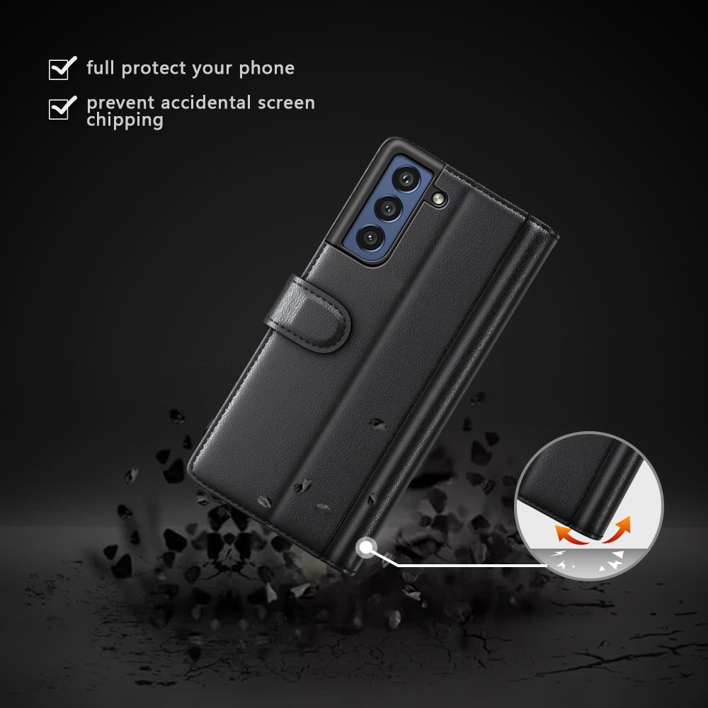 Äkta Läderfodral Samsung Galaxy S21 FE svart