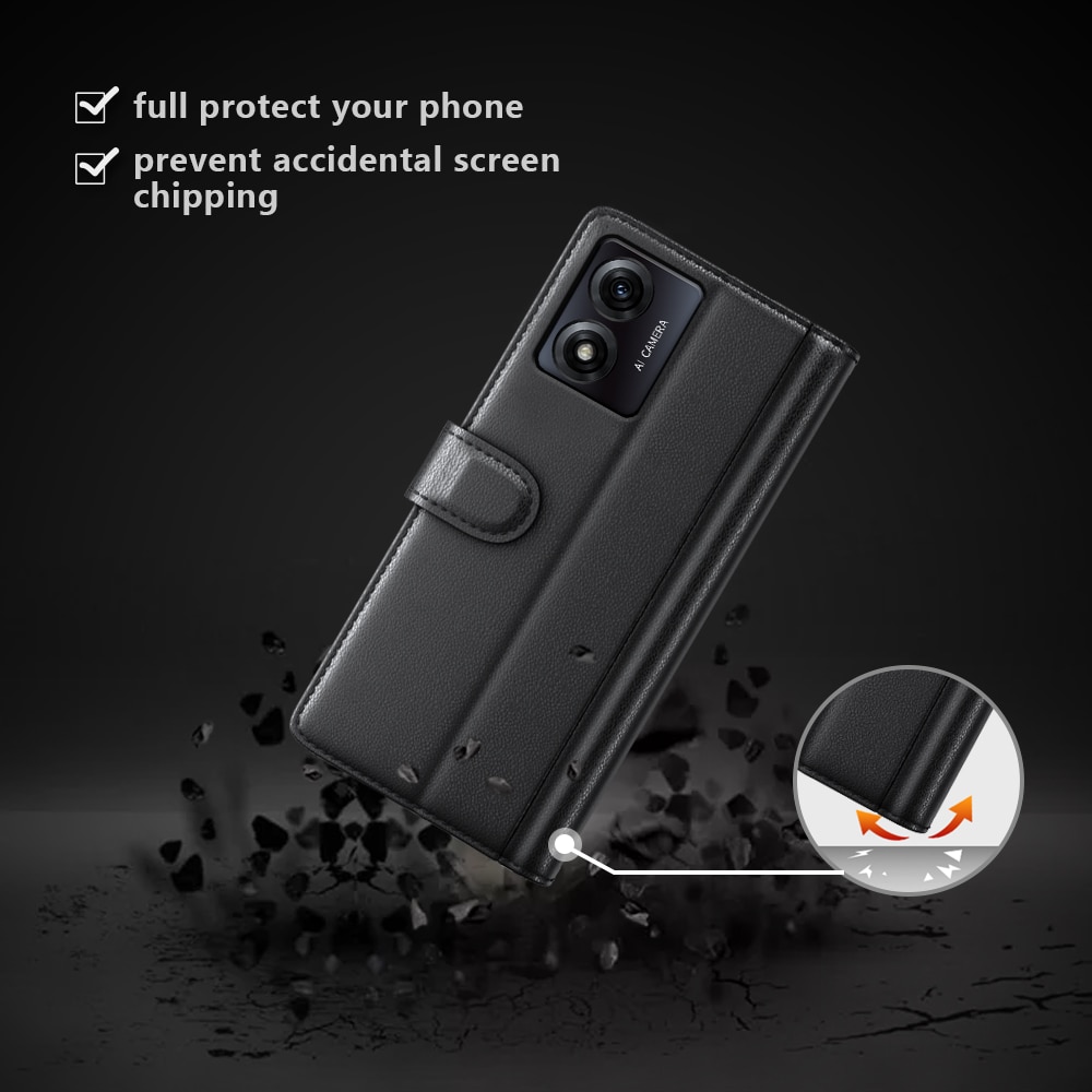 Äkta Läderfodral Motorola Moto E13 svart
