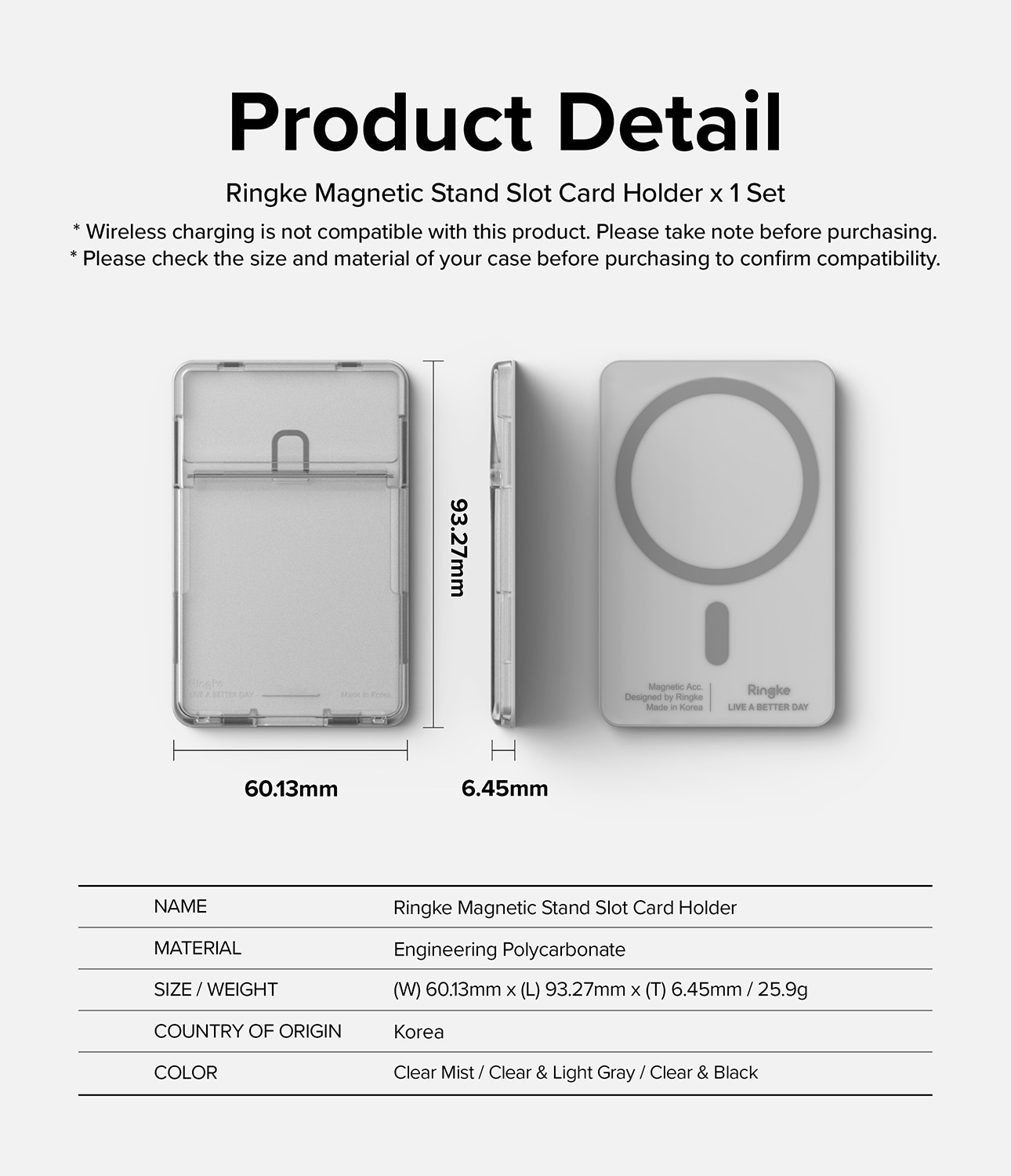 Magnetic Stand Slot Card Holder Clear Mist