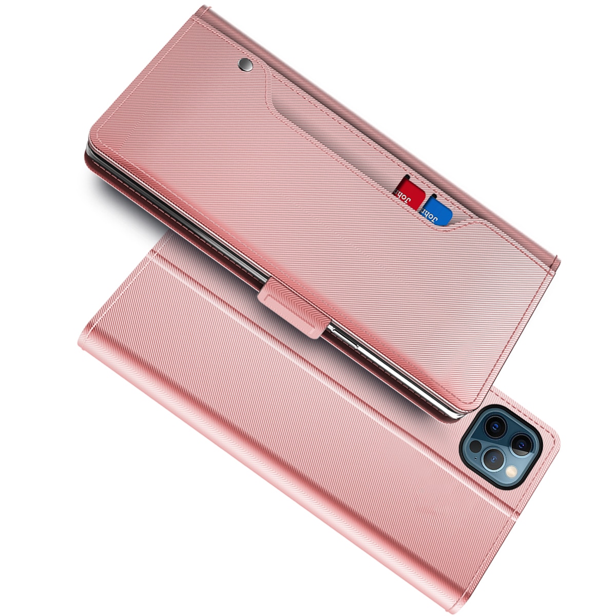 Plånboksfodral Spegel iPhone 14 Pro Max rosa guld