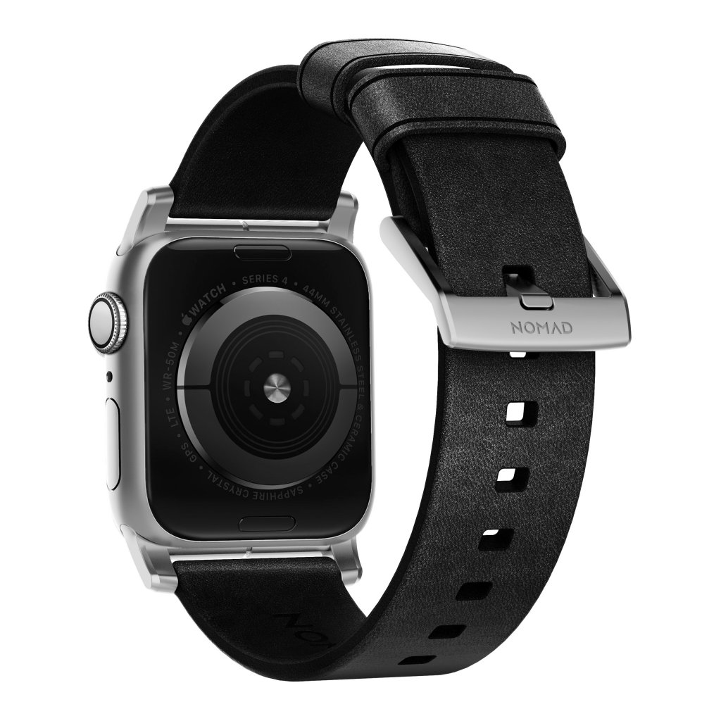 Apple Watch SE 44mm Modern Band Horween Leather Black (Silver Hardware)