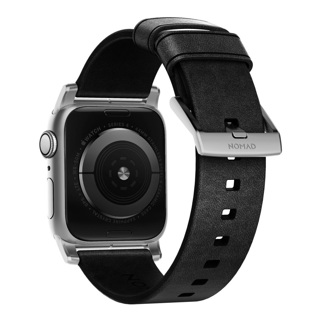 Apple Watch SE 44mm Modern Band Horween Leather Black (Silver Hardware)