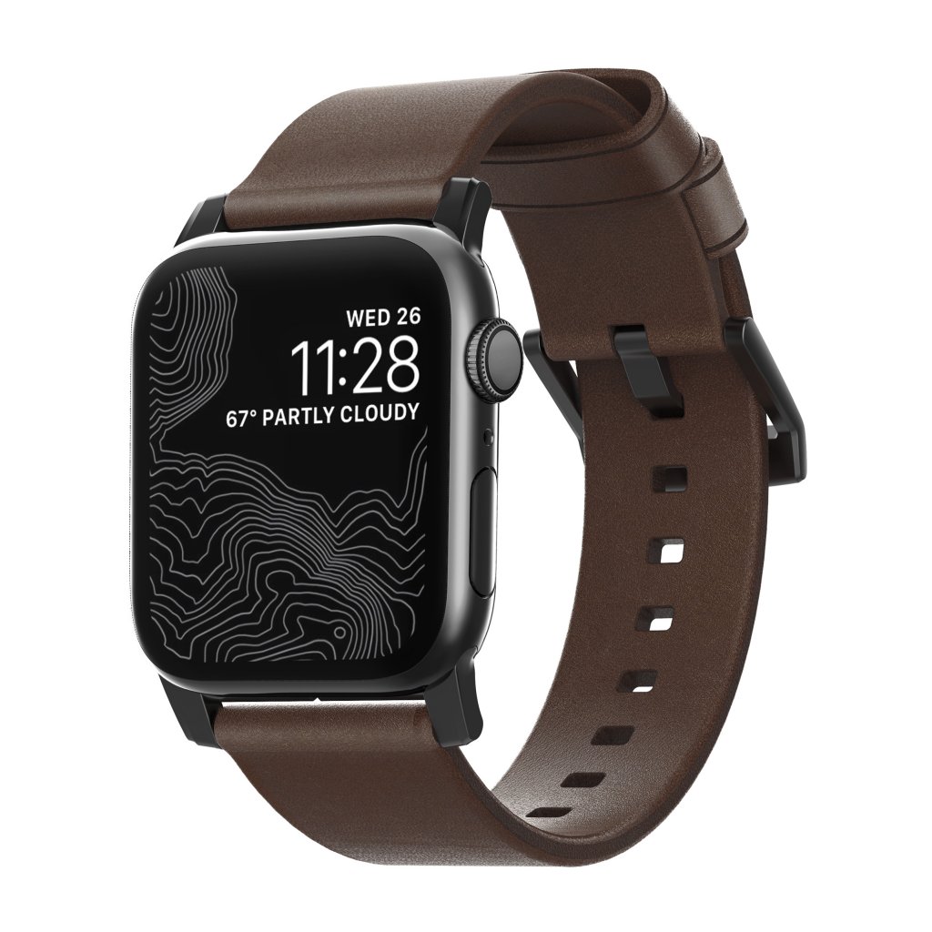 Apple Watch 42/44/45/49mm Modern Band Horween Leather Rustic Brown (Black Hardware)