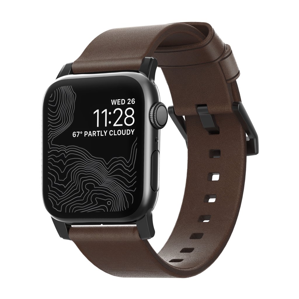 Apple Watch 44mm Modern Band Horween Leather Rustic Brown (Black Hardware)