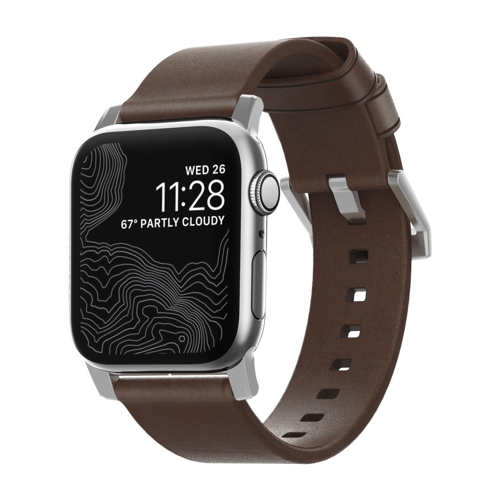 Apple Watch 42/44/45/49mm Modern Band Horween Leather Rustic Brown (Silver Hardware)