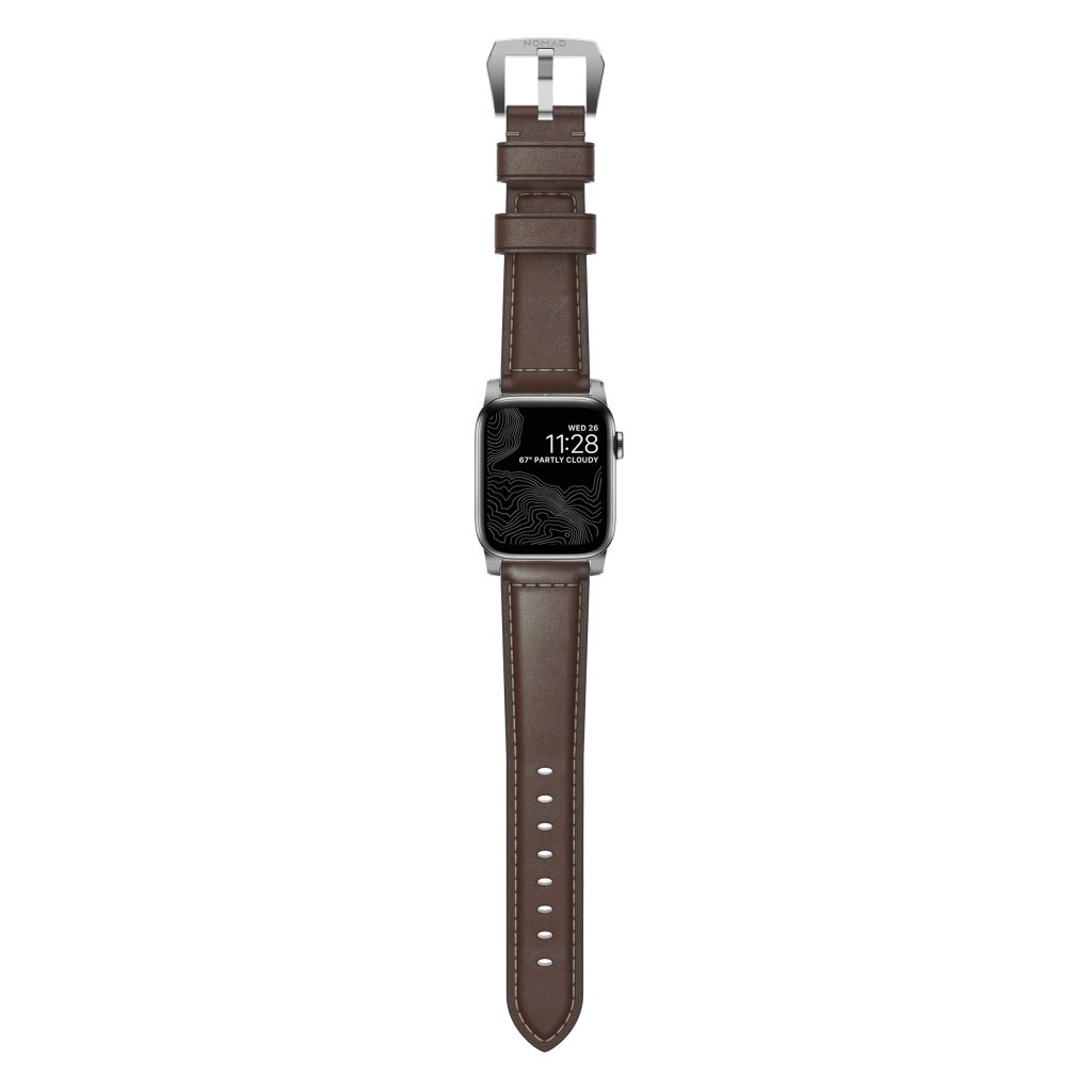 Traditional Band Apple Watch SE 44mm Rustic Brown (Silver Hardware)