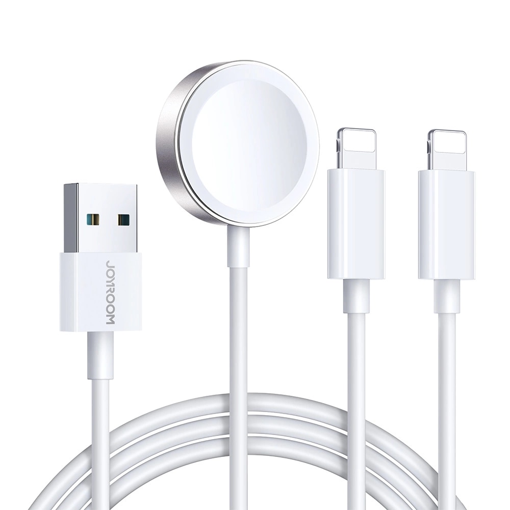 3-in-1 Kabel USB-A -> 2x Lightning + Magnetisk Laddare vit (S-IW007)