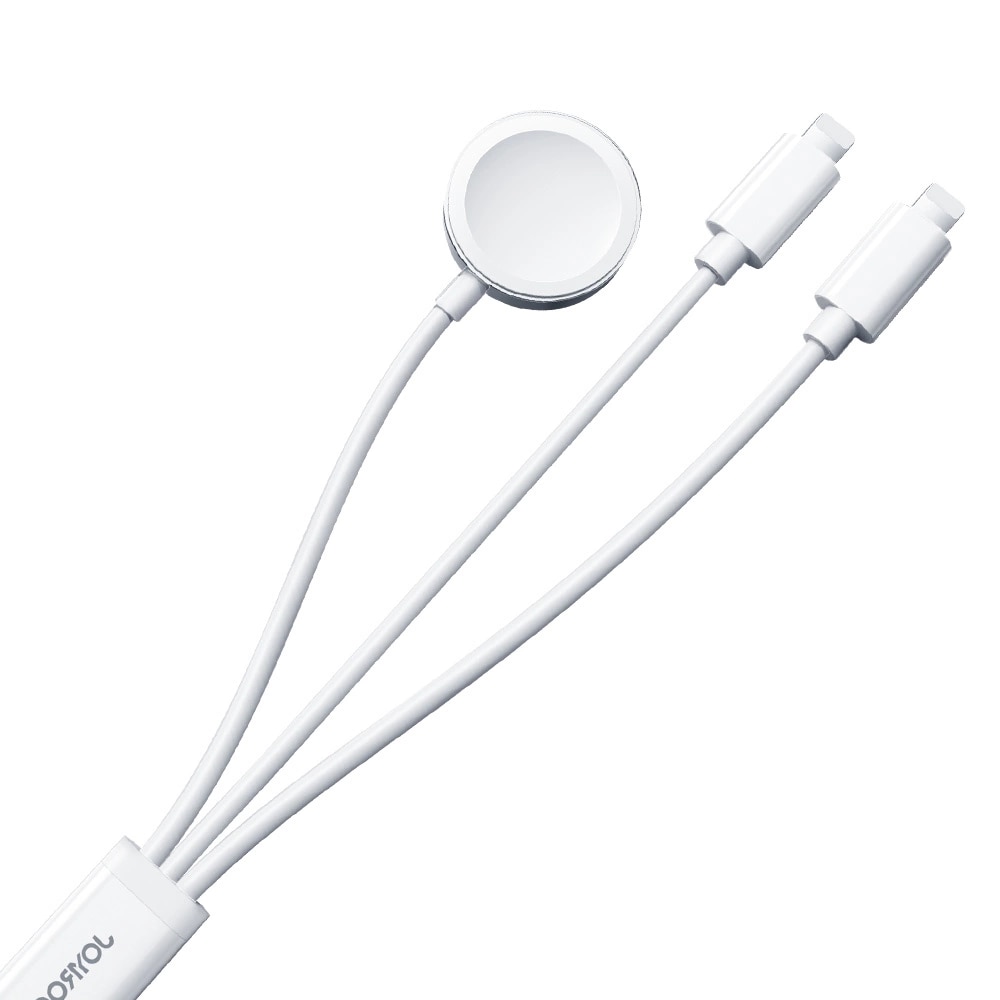 3-in-1 Kabel USB-A -> 2x Lightning + Magnetisk Laddare vit (S-IW007)