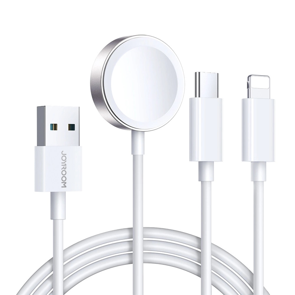 3-in-1 Kabel USB-A -> USB-C/Lightning + Apple Watch Laddare vit (S-IW008)