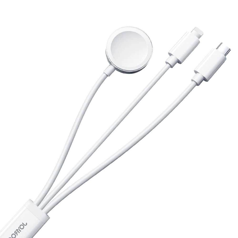 3-in-1 Kabel USB-A -> USB-C/Lightning + Apple Watch Laddare vit (S-IW008)