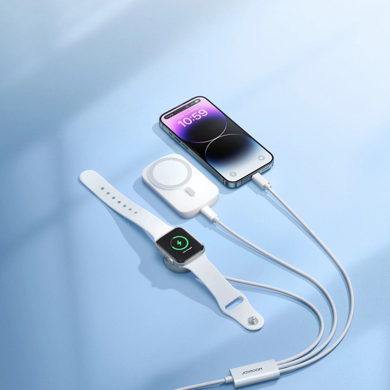 3-in-1 Kabel USB-A -> USB-C/Lightning + Apple Watch Laddare vit (S-IW008)